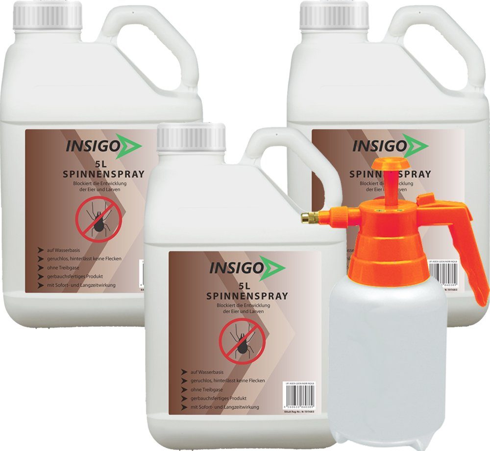 INSIGO Insektenspray Spinnen-Spray Hochwirksam gegen Spinnen, 15 l, auf Wasserbasis, geruchsarm, brennt / ätzt nicht, mit Langzeitwirkung