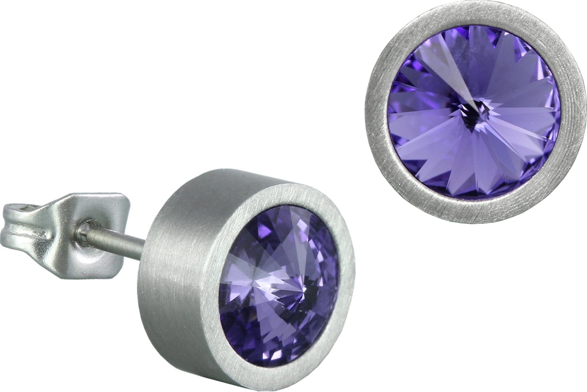 Amello Paar Ohrstecker Amello Ohrringe Edelstahl Ohrstecker rund (Ohrstecker), Damen Ohrstecker rund Edelstahl (Stainless Steel), silberfarben, lila