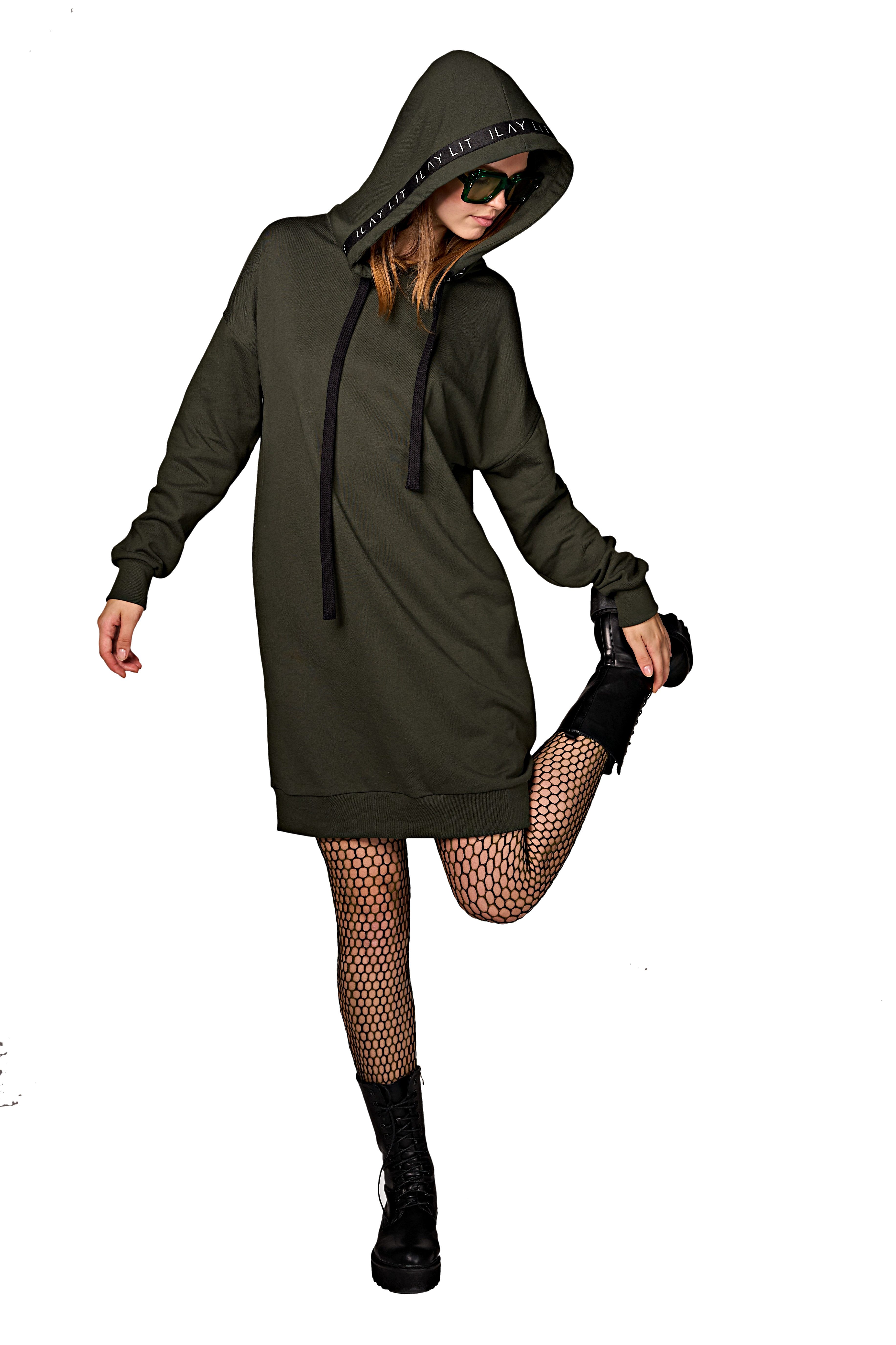 ILAY Lit Midikleid Mona Midikleid mit Kapuze, Olive