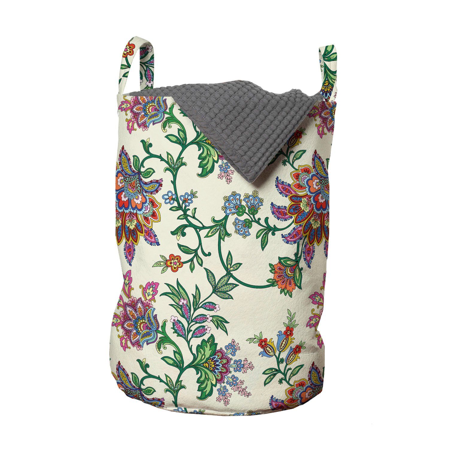 Abakuhaus Wäschesäckchen Wäschekorb mit Griffen Kordelzugverschluss für Waschsalons, Bohemien Farbenfrohe Blumen