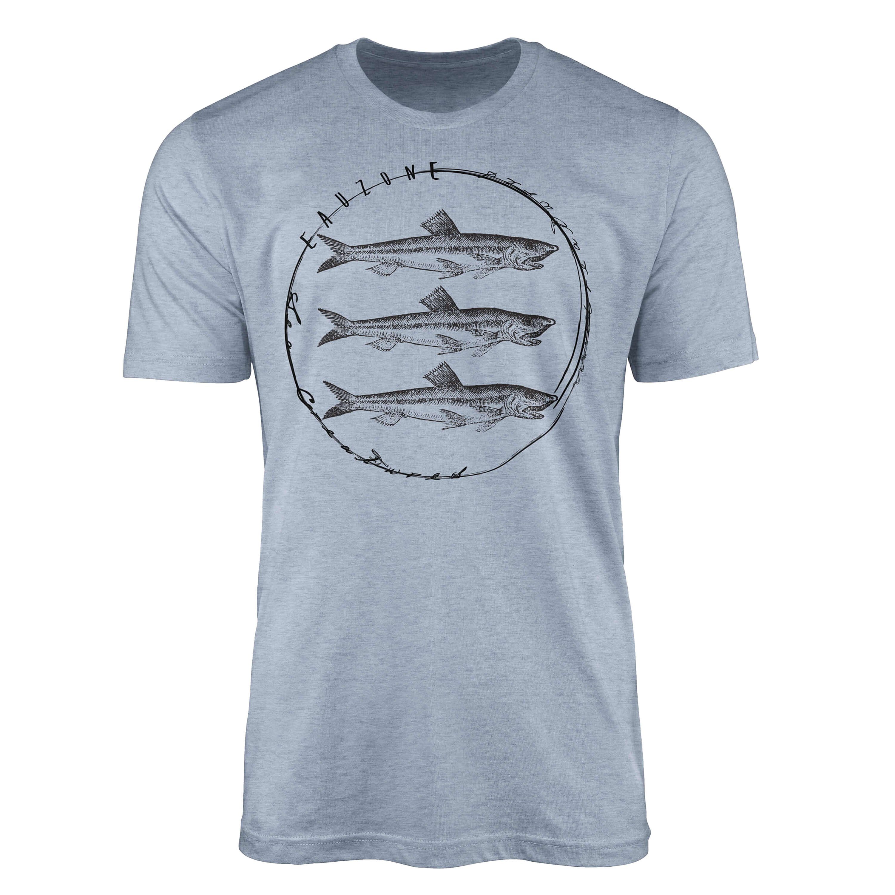 Sinus Art T-Shirt T-Shirt Tiefsee Fische - Serie: Sea Creatures, feine Struktur und sportlicher Schnitt / Sea 091 Stonewash Denim
