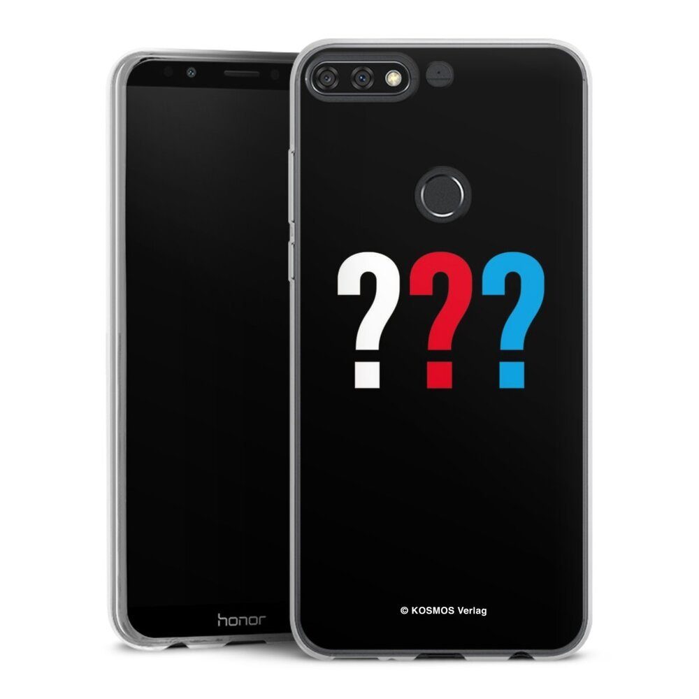 DeinDesign Handyhülle Die drei ??? Logo Offizielles Lizenzprodukt Drei Fragezeichen Logo, Huawei Y7 (2018) Slim Case Silikon Hülle Ultra Dünn Schutzhülle