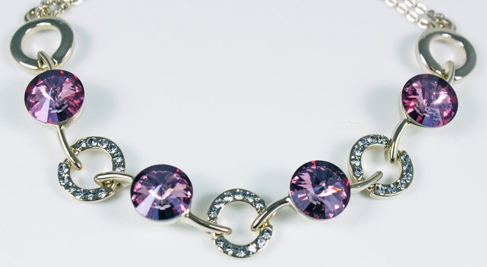 LUISIA® Armband Goldenes Armband mit rosa Rivoli Kristallen von Swarovski® (inkl. Schmuckbox)