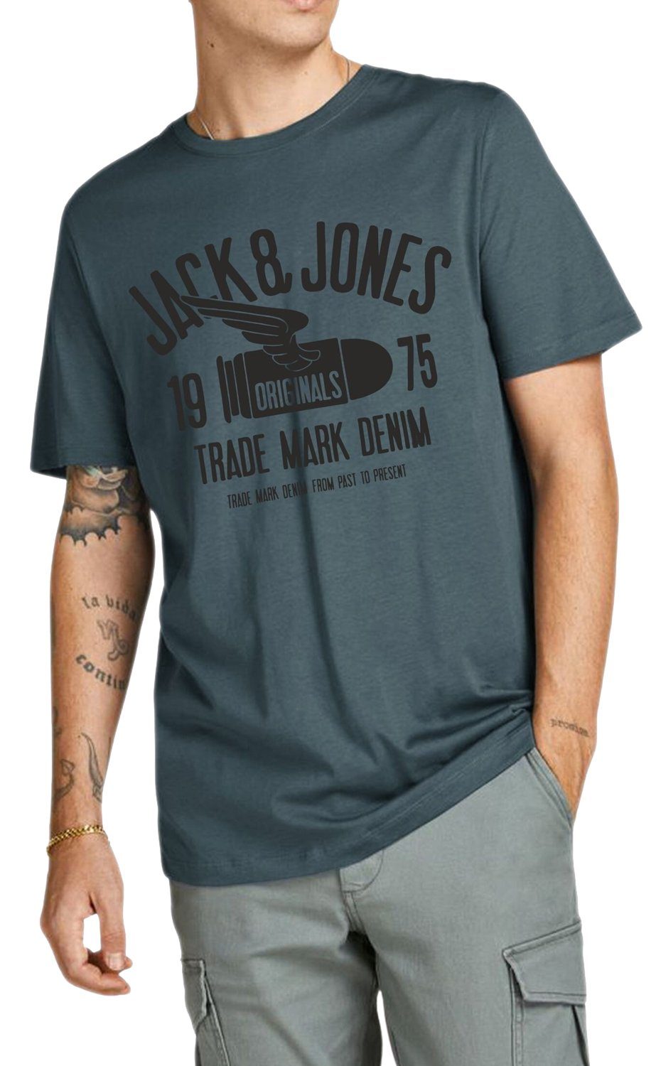 Jack & Jones Print-Shirt Regular Fit T-Shirt mit Rundhalsausschnitt OPT9 Dark Slate
