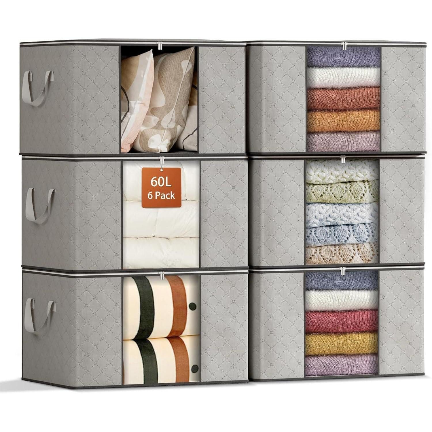 LuxusKollektion Faltbox 6er Set 60L Aufbewahrungsbox mit Deckel und Griffen, transparentes