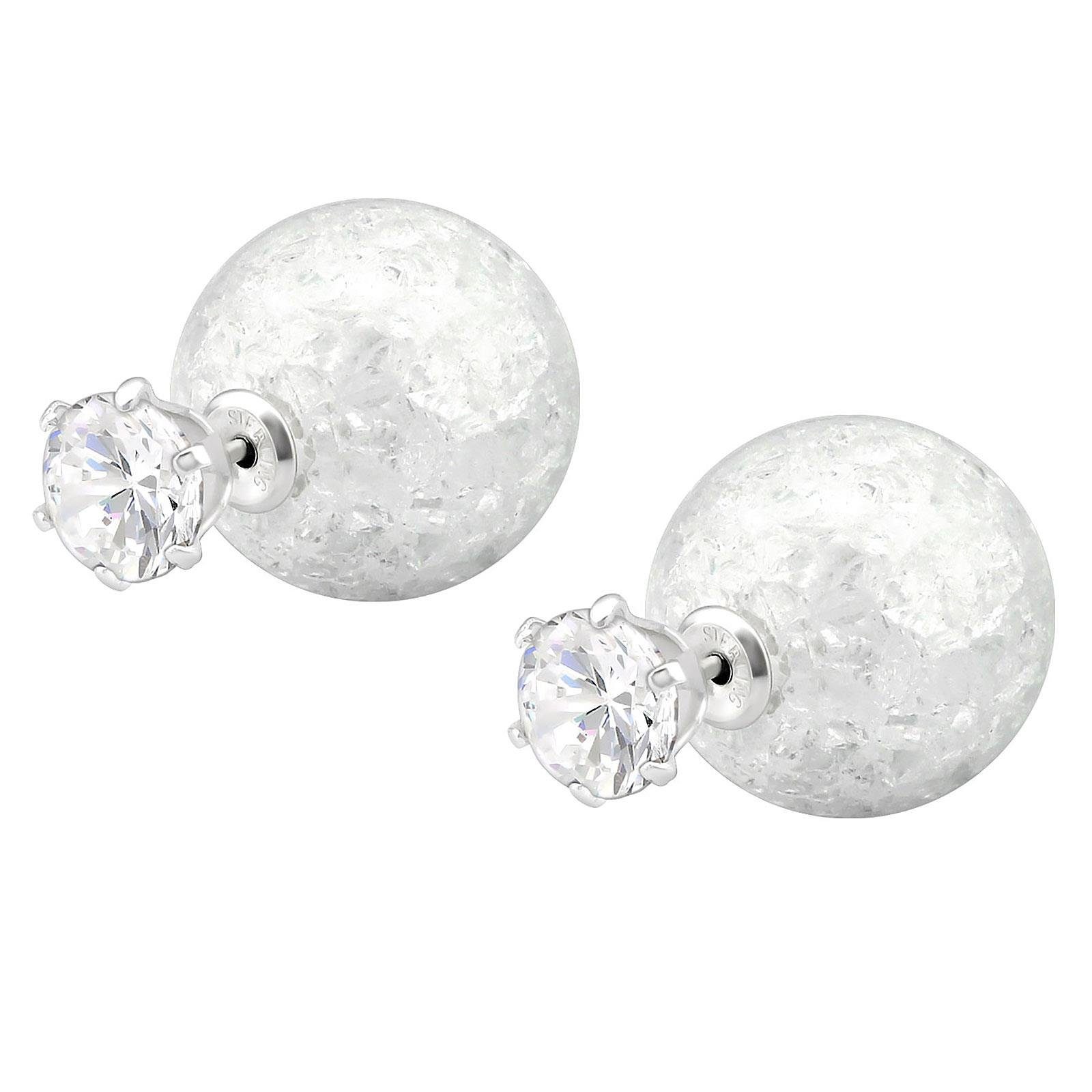 Monkimau Paar Ohrstecker Doppel Kugel Ohrringe 925 Silber Ohrstecker  (Packung, 2 x Ohrstecker (1 Paar), mit Kristallen, Tolle Doppel Kugel  Ohrringe