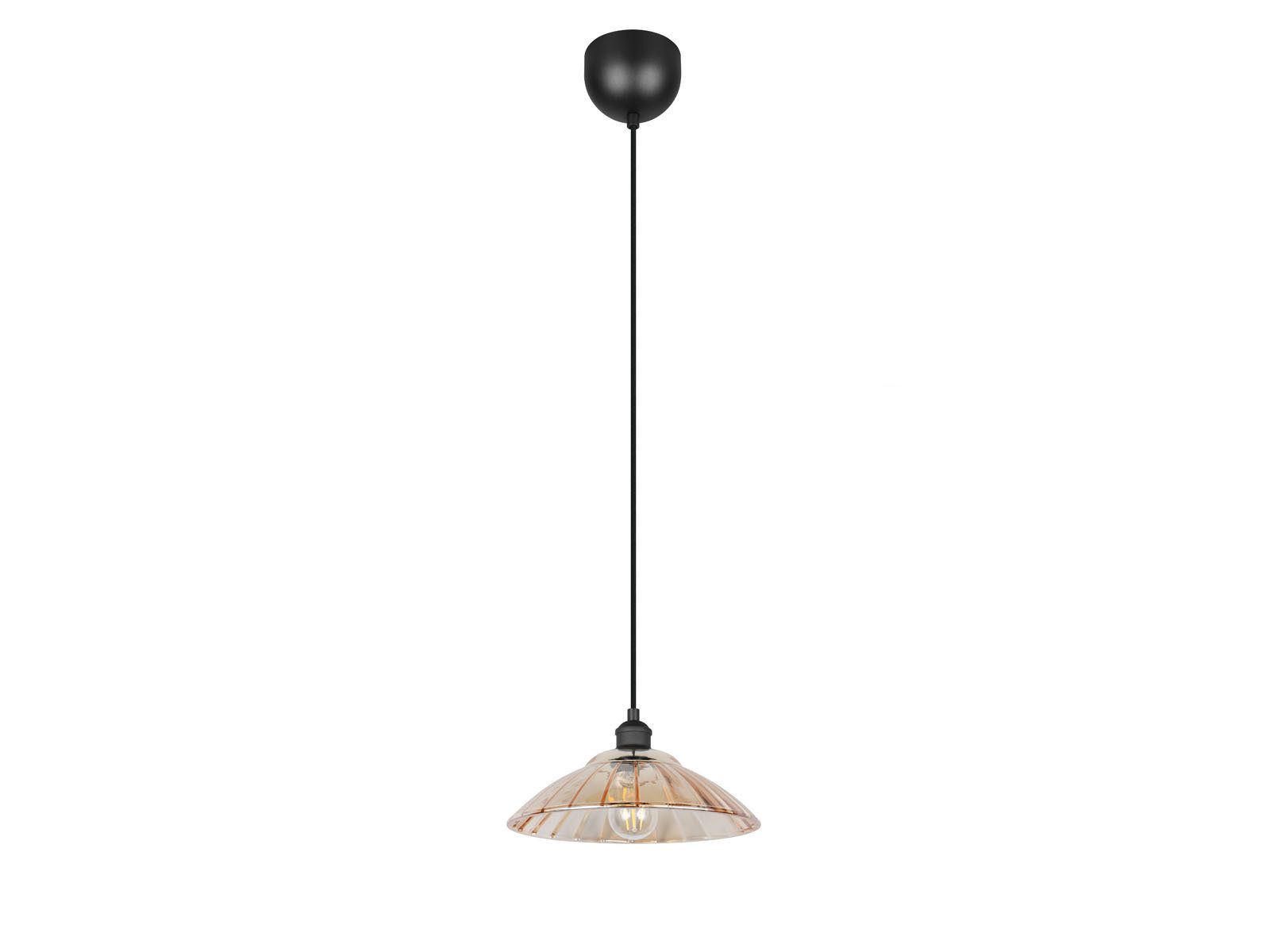 Reality Leuchten LED Pendelleuchte mit Glasschirm Amberfarben Ø 29,5cm, Leuchtmittel dimmbar, LED wechselbar, Warmweiß, Designklassiker Hängelampe einflammig, Deckenlampe hängend mit E27 LED