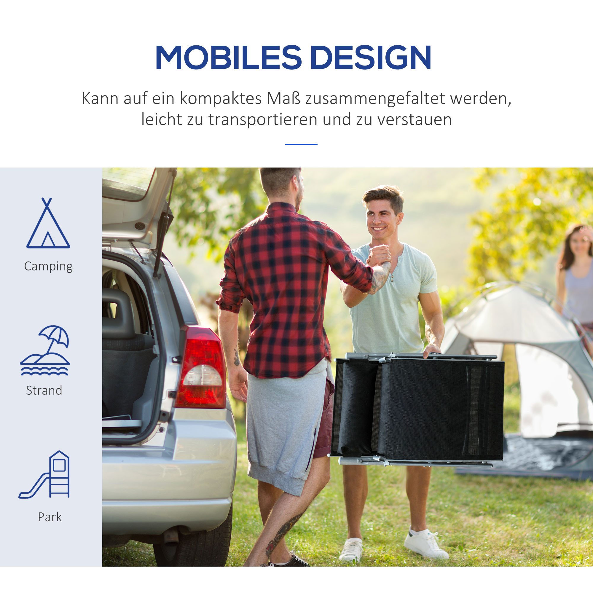 Outsunny Gartenliege Garten Metall Stoff 137 x 63,5 x 100,5 cm, Liegestuhl mit 7-Fach verstellbare Rückenlehne, 1 St., Strandliege mit Kopfkissen, Klappbar, mit Kopfkissen, 7-fach verstellbare Rückenlehne