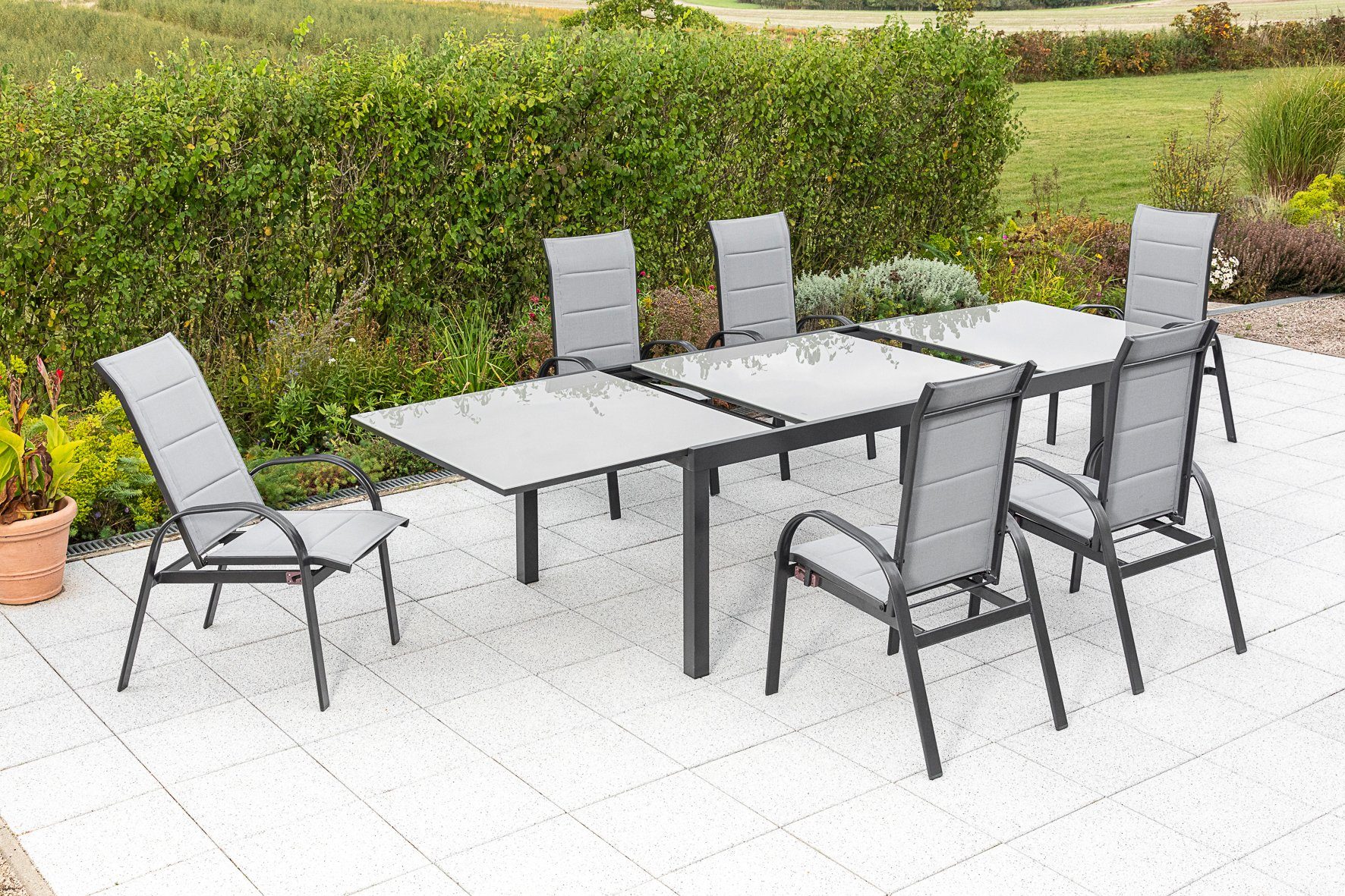 MERXX Gartenmöbelset »Marini«, (7St), 6 Klappsessel mit ausziehbarem