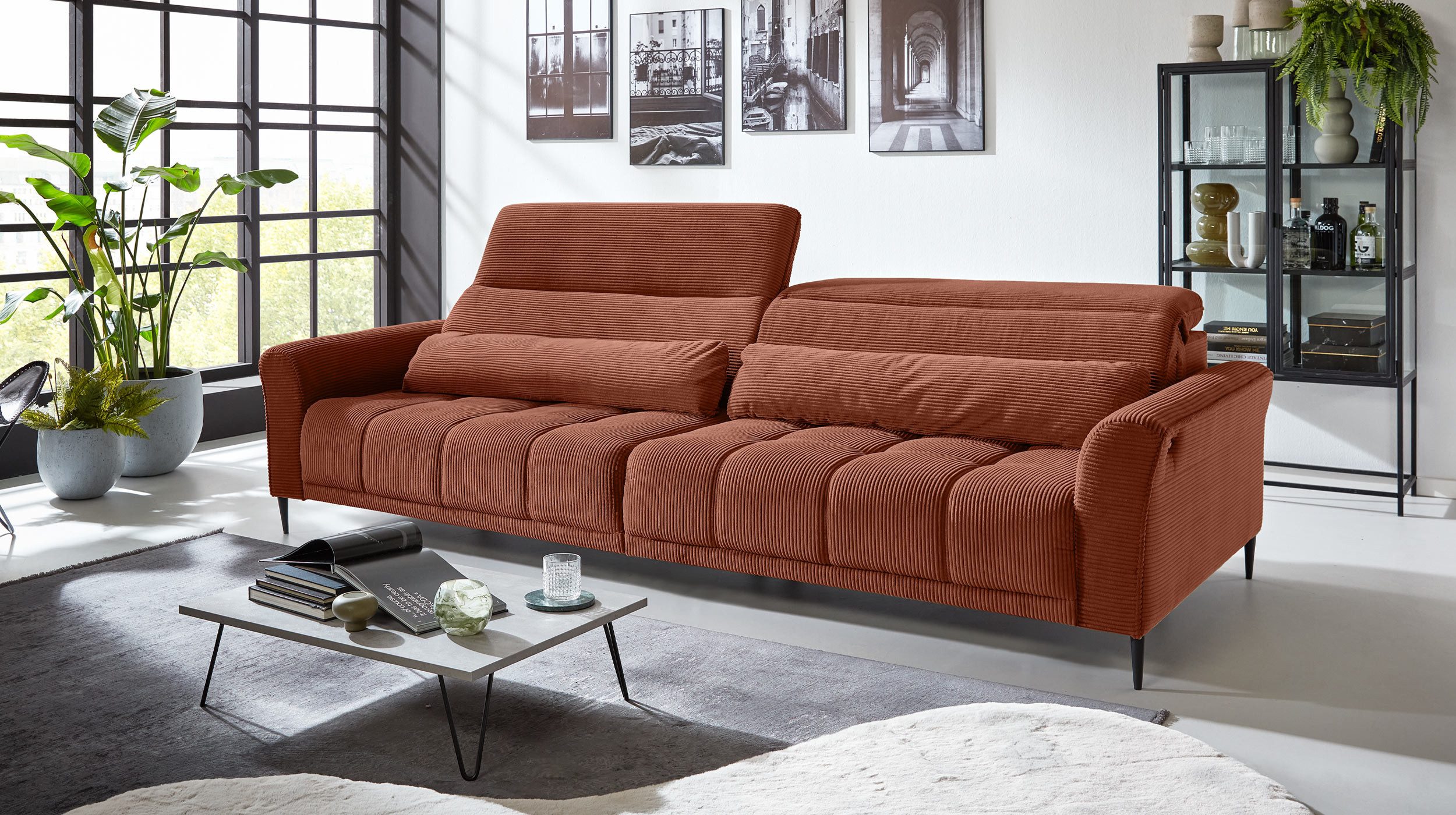 Massivart® Big-Sofa LOGAN Cord grün, beige, grau, rost 280 cm / 4-Sitzer, S günstig online kaufen