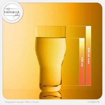 IMPERIAL glass Bierglas Pint Biergläser Set 6 Stück 500ml (max 690ml), Glas, Pintgläser aus Crystalline Glas 0,6L Spülmaschinenfest Nonic Pint