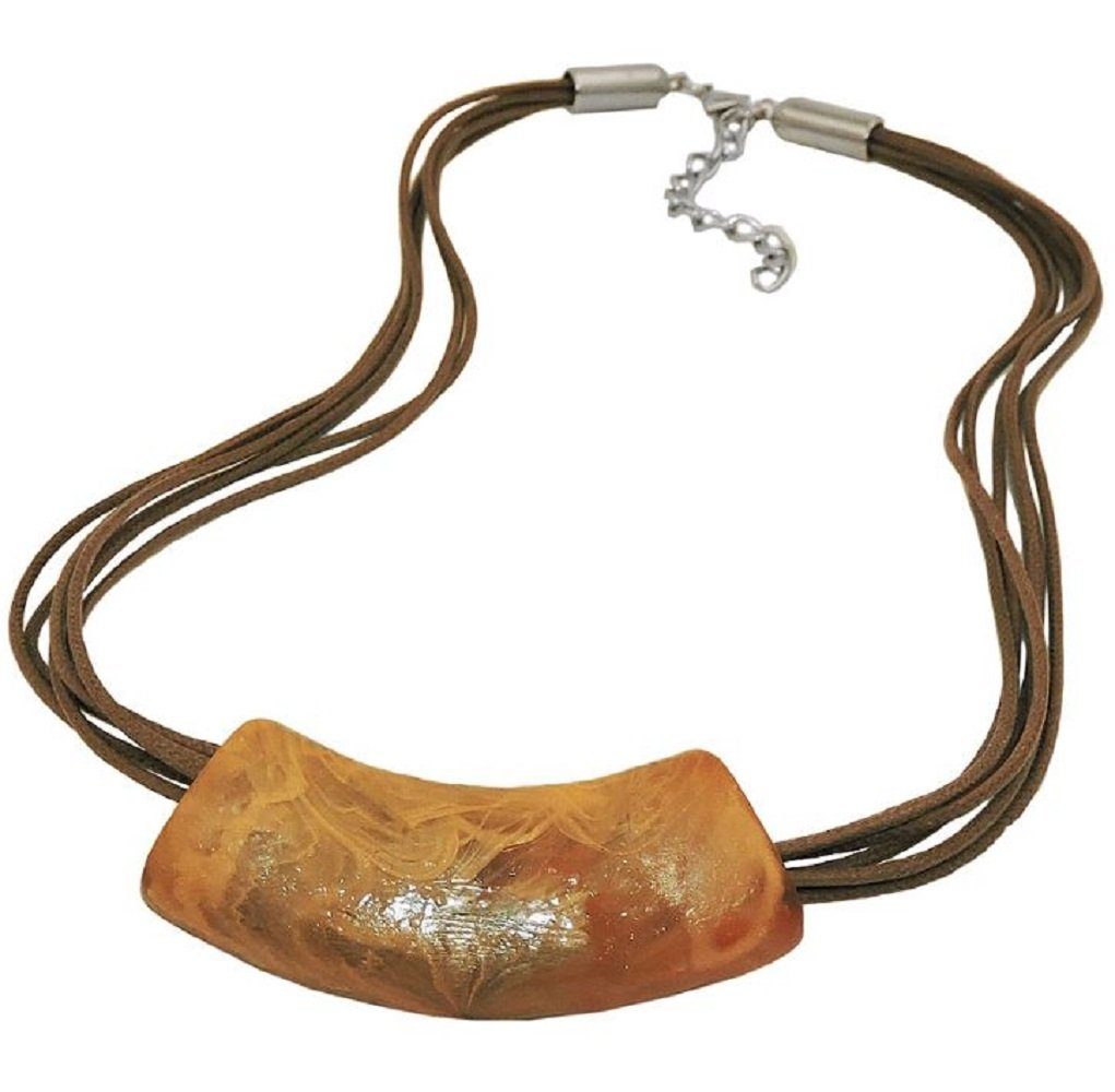 Collier Rohr flach gebogen hellbraun marmoriert glänzend Kunststoff 45 cm