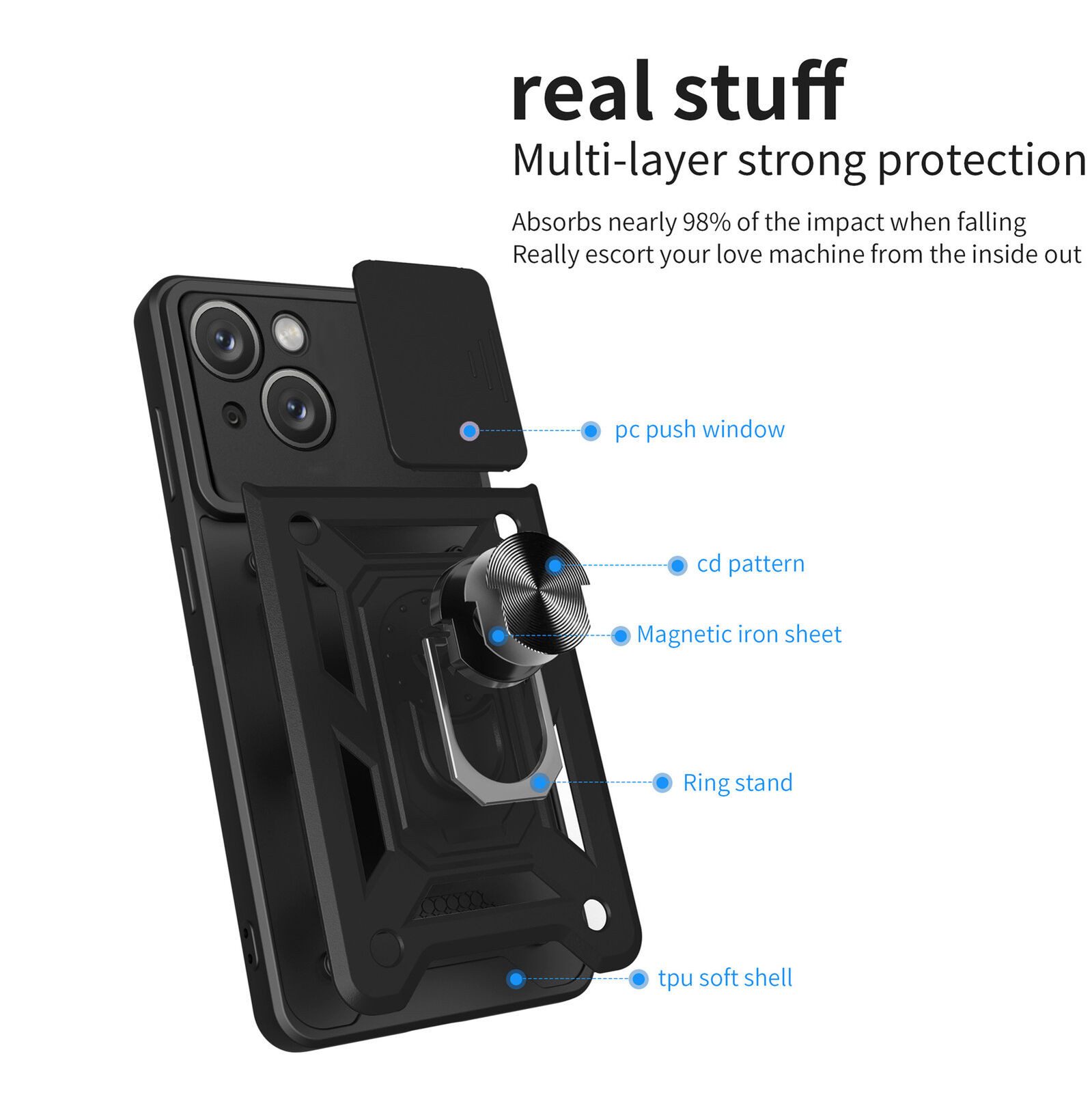 betterfon Handyhülle Panzerhülle für iPhone 15 / Pro / Pro Max / Plus mit Kameraschutz, Outdoorhülle mit Smartstand und Silikonkern