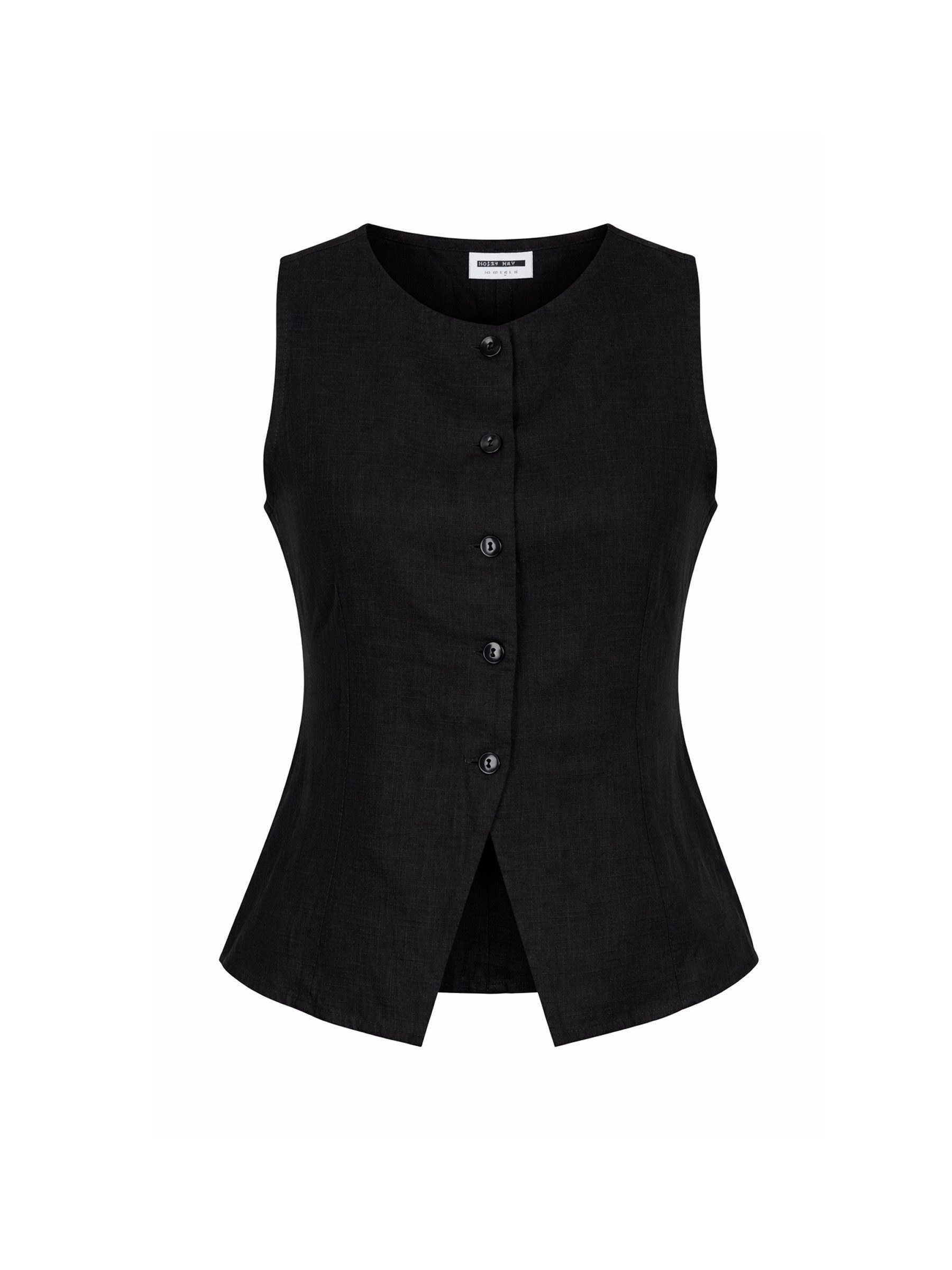 Noisy may Blusenshirt Bluse Knopfleiste Rundhalsausschnitt Elegantes Design (1-tlg) NMLEILANI S/L WAISTCOAT WVN FWD