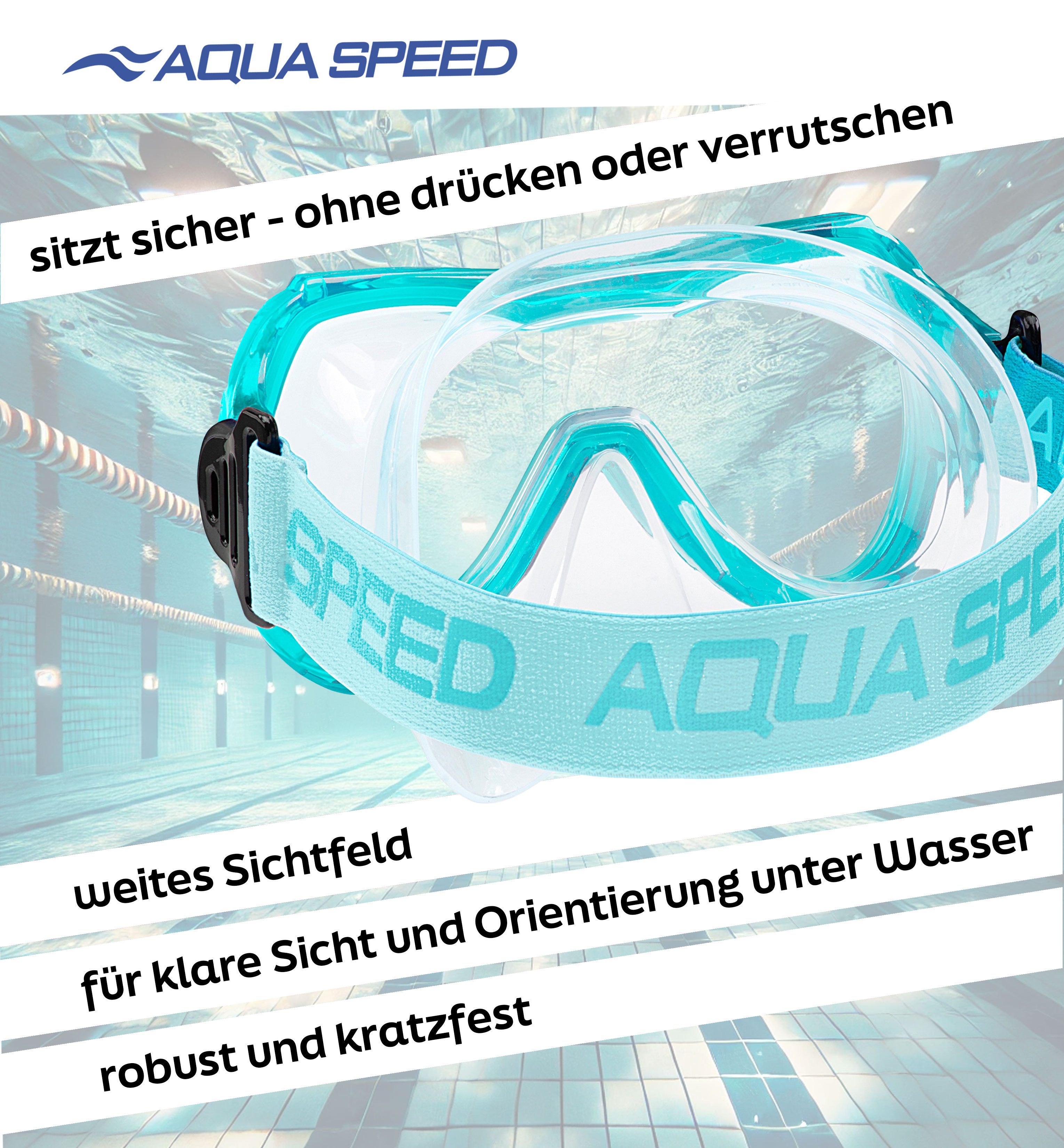 Aqua Speed Schnorchel ALIZE FS Tauchmaske für Kinder Kindertauchmaske Stoffband (Sicher, Bequem und Perfekt für Kleine Unterwasser-Abenteurer), Taucherbrille Kind Stoff-Kopfband Einzellinse