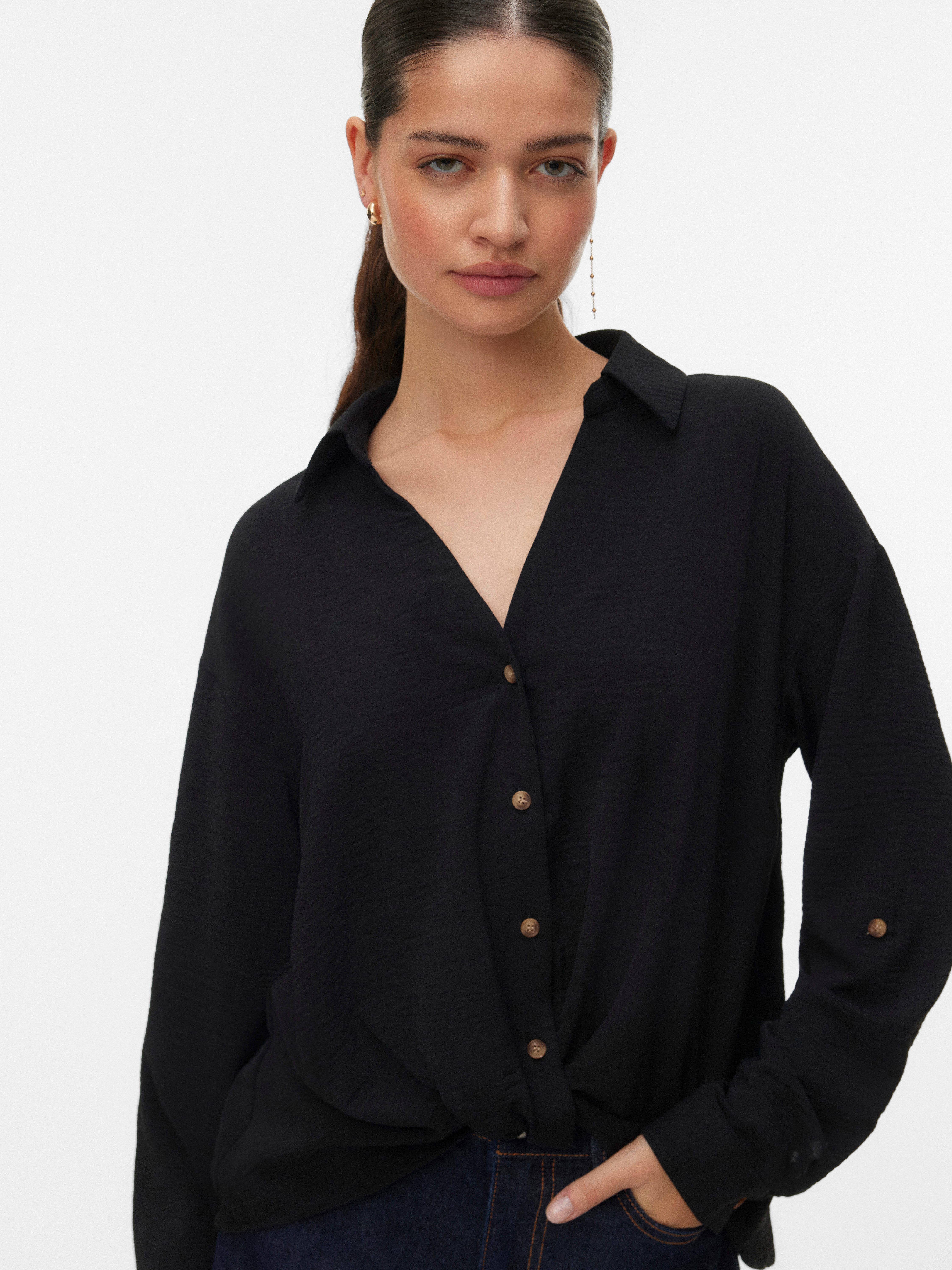 Vero Moda Hemdbluse VMIZZY LS DETAIL SHIRT WVN BTQ GA mit geknoteter Front