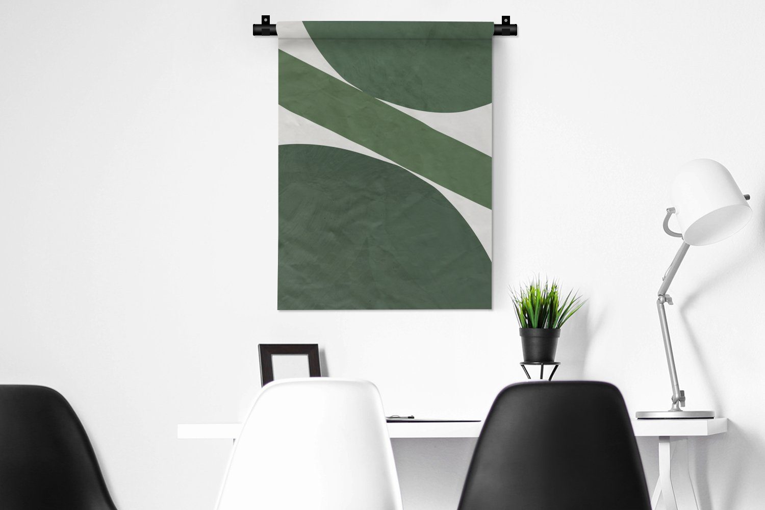 Formen der an Grün - für - Wanddekoobjekt Deko Weiß, MuchoWow Schlafzimmer - Tapisserie, Abstrakt Wand, Wohnzimmer,