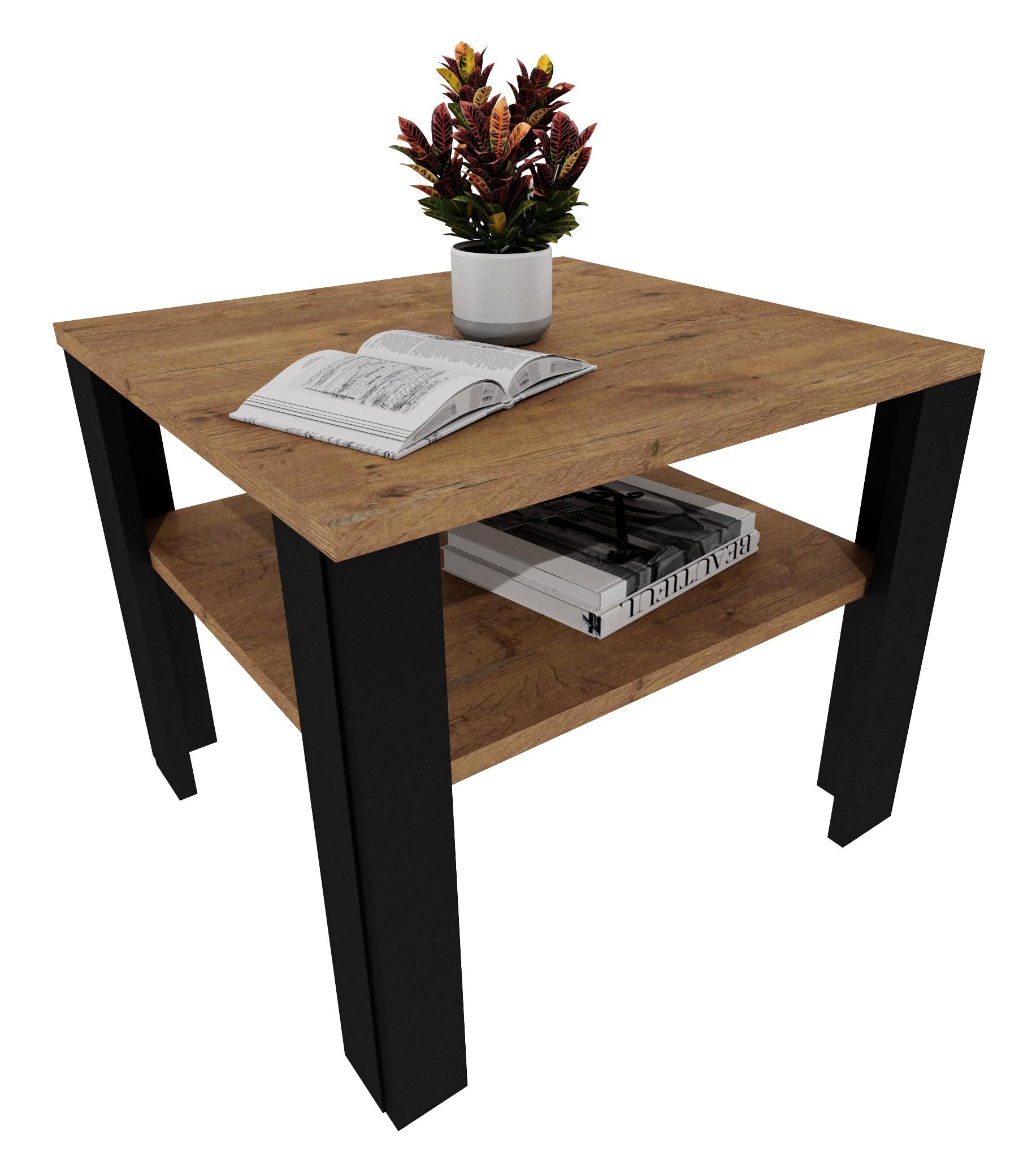 TREND WERK Couchtisch mit zusätzlicher Ablagefläche in 53×53×47 cm und 96×51×47 cm (Moderner Wohnzimmertisch im Retro Loft Design), Stabiler Beistelltisch für Wohnzimmer, Büro & Lounge