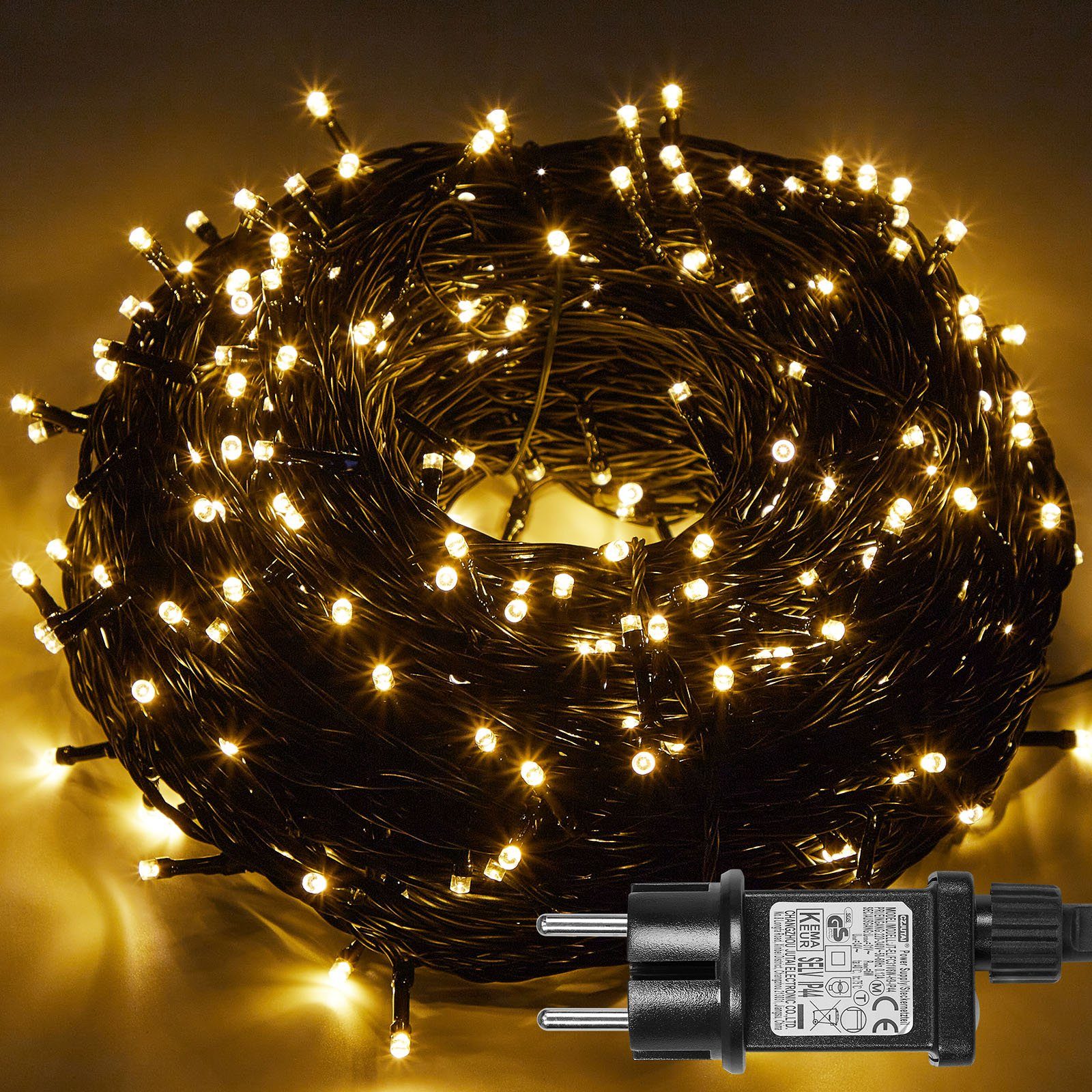 Sunicol LED-Lichterkette 20/50/100M,Schwarzer Draht,Outdoor Weihnachtsbaum Garten, 500-flammig, 31V Energiesparendes, wasserdicht