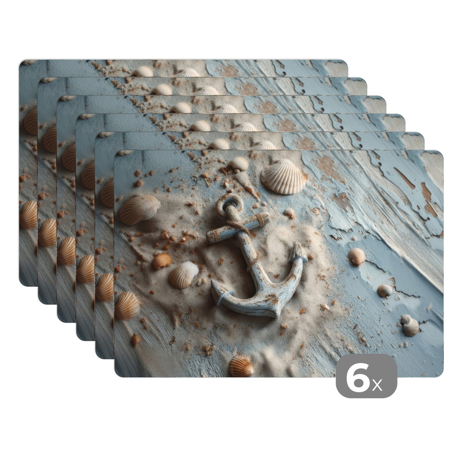 Platzset Anker - Holz - Muscheln - Sand