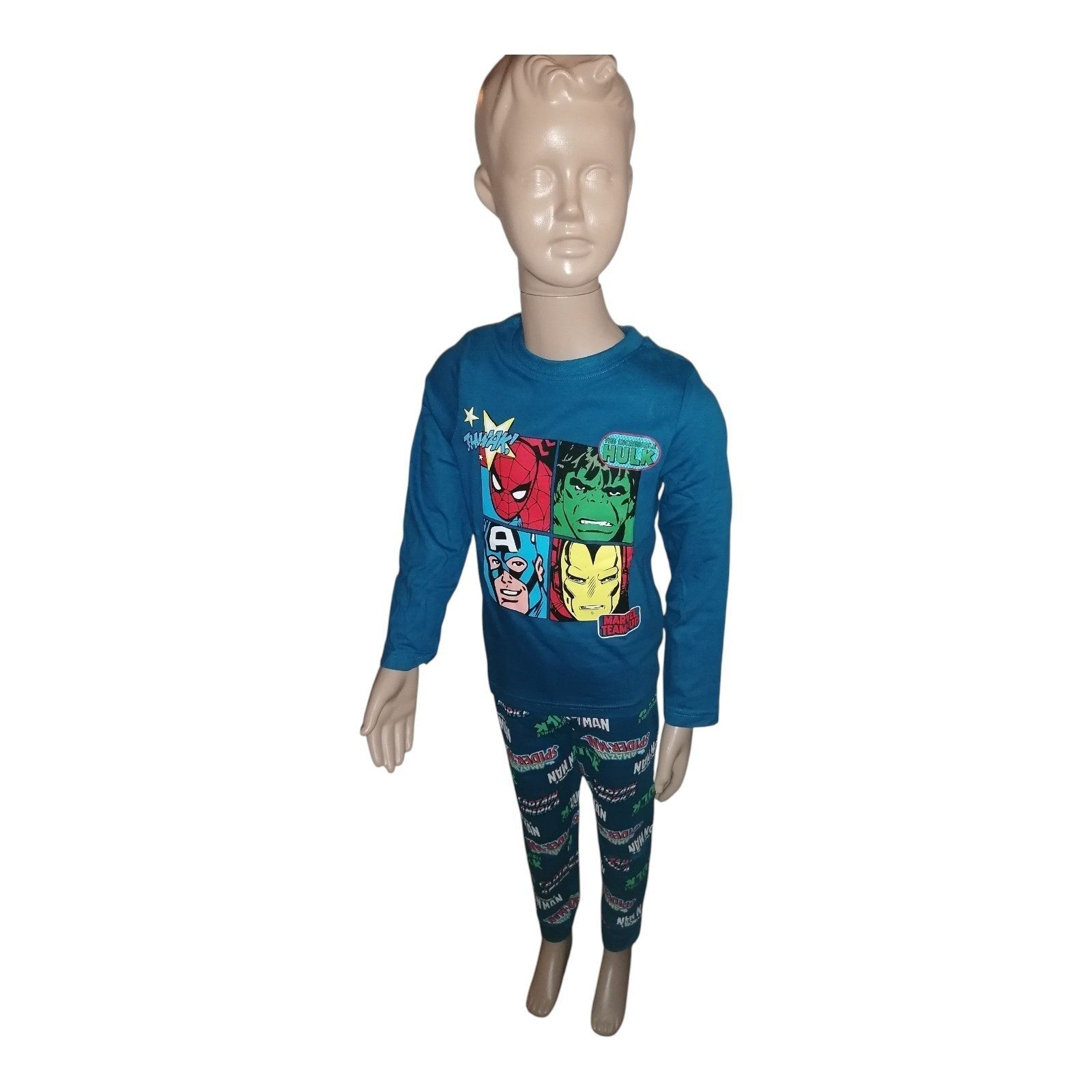 MARVEL Pyjama Jungen Pyjama Marvel „THWAK!“, Langarm & lange Hose, Gr. 104–134 (Set, 2 tlg., Set bestehend aus Oberteil und Hose)
