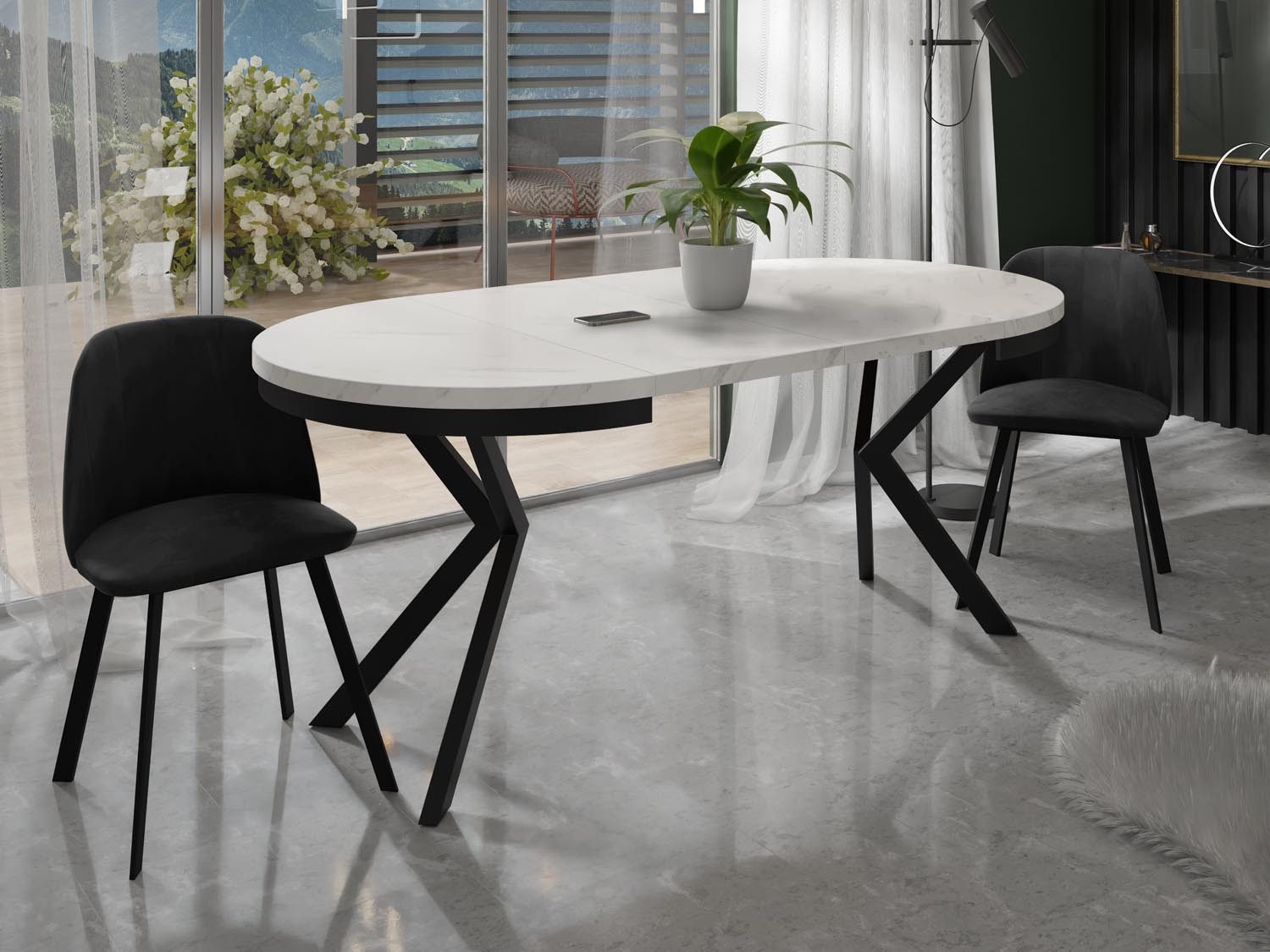 WFL GROUP Esstisch Ross ausziehbar rund industrial mit schwarzen Metallbeinen (MADE IN EU, erhältlich in 3 Größen – 90/100/120 cm ausziehbar auf 170/180/200 cm) – Bild 4 von 5