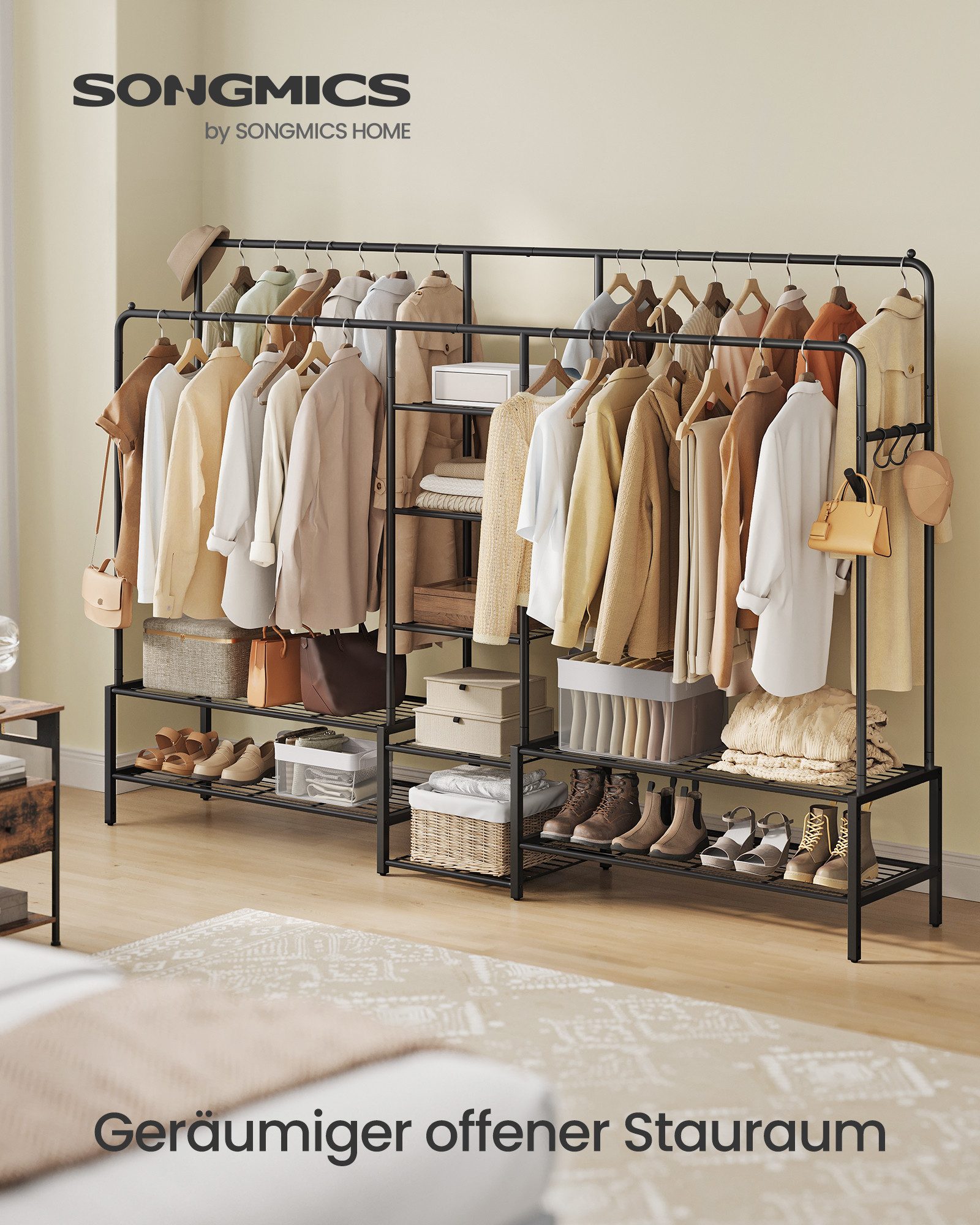 SONGMICS Kleiderständer, offener Kleiderschrank mit 9 Ablagen, Metallrahmen günstig online kaufen