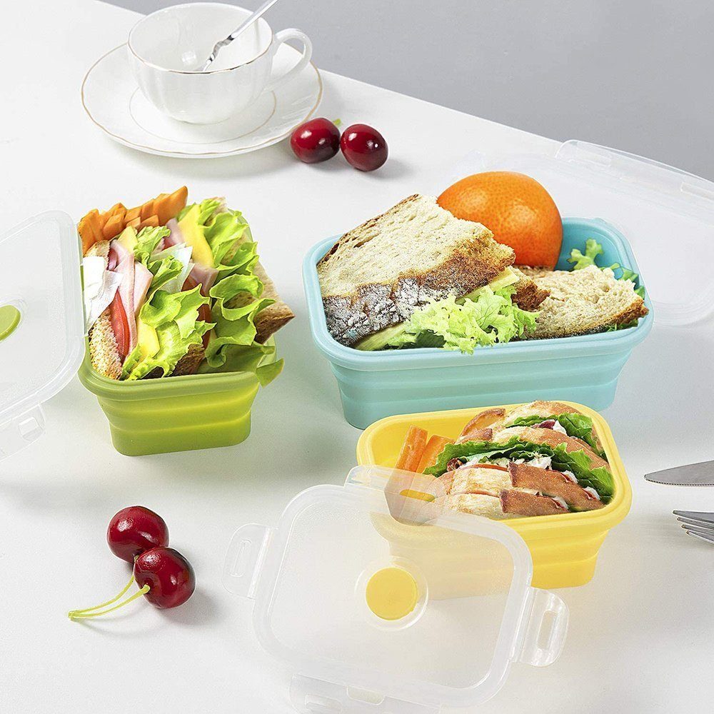 TUABUR Lunchbox Silikon-Faltbox 3er-Set, (3-tlg) Zusammenklappbarer Lebensmittelbehälter