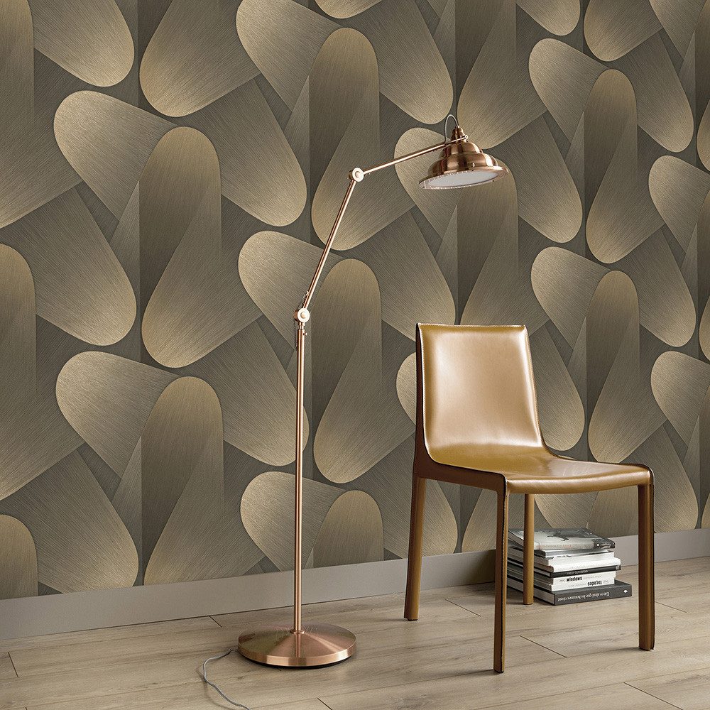 Erismann Vliestapete 3D-Effekt Grafisch Vintage Grau Gold Metallic 10423-15