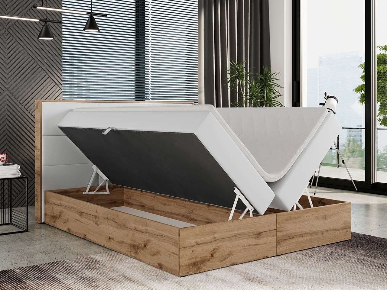 DB-Möbel Boxspringbett "ANTONIO" Doppelbett, mit Eiche Holzrahmen, Multipocket-Matratze