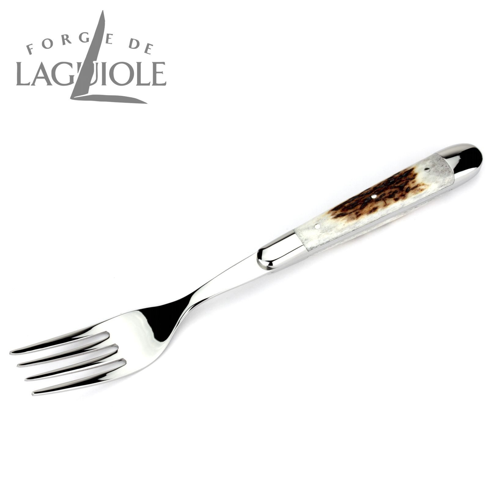 Forge de Laguiole Steakbesteck FE6 2M IN CF BRI, 6 Gabeln - Griff Hirschhorn - Stahl glänzend
