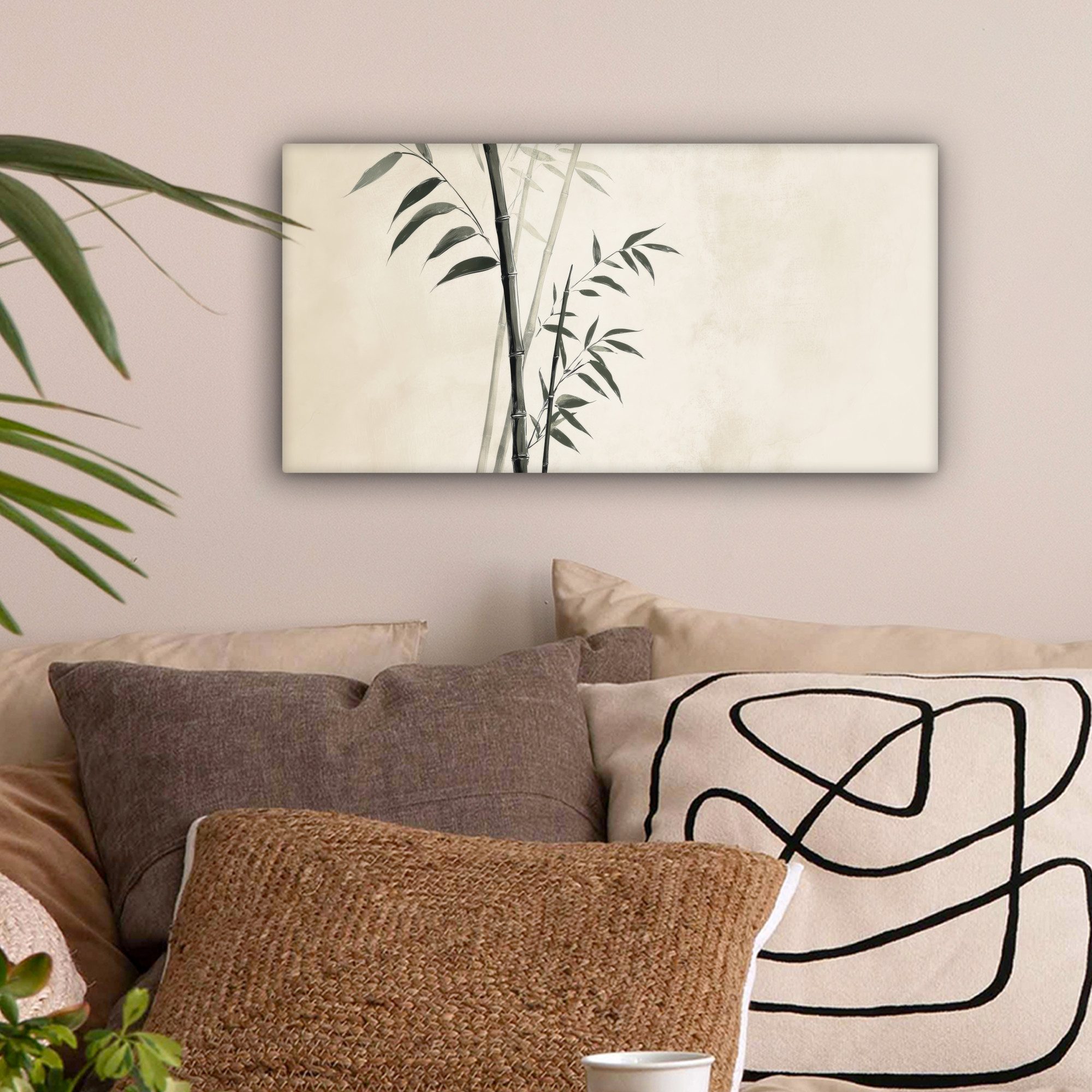 OneMillionCanvasses® Leinwandbild Panorama Japandi - Bambus - Beige, Fotodruck (1 St), Wandbild, Deko Schlafzimmer Wohnzimmer Flur 40x20 cm