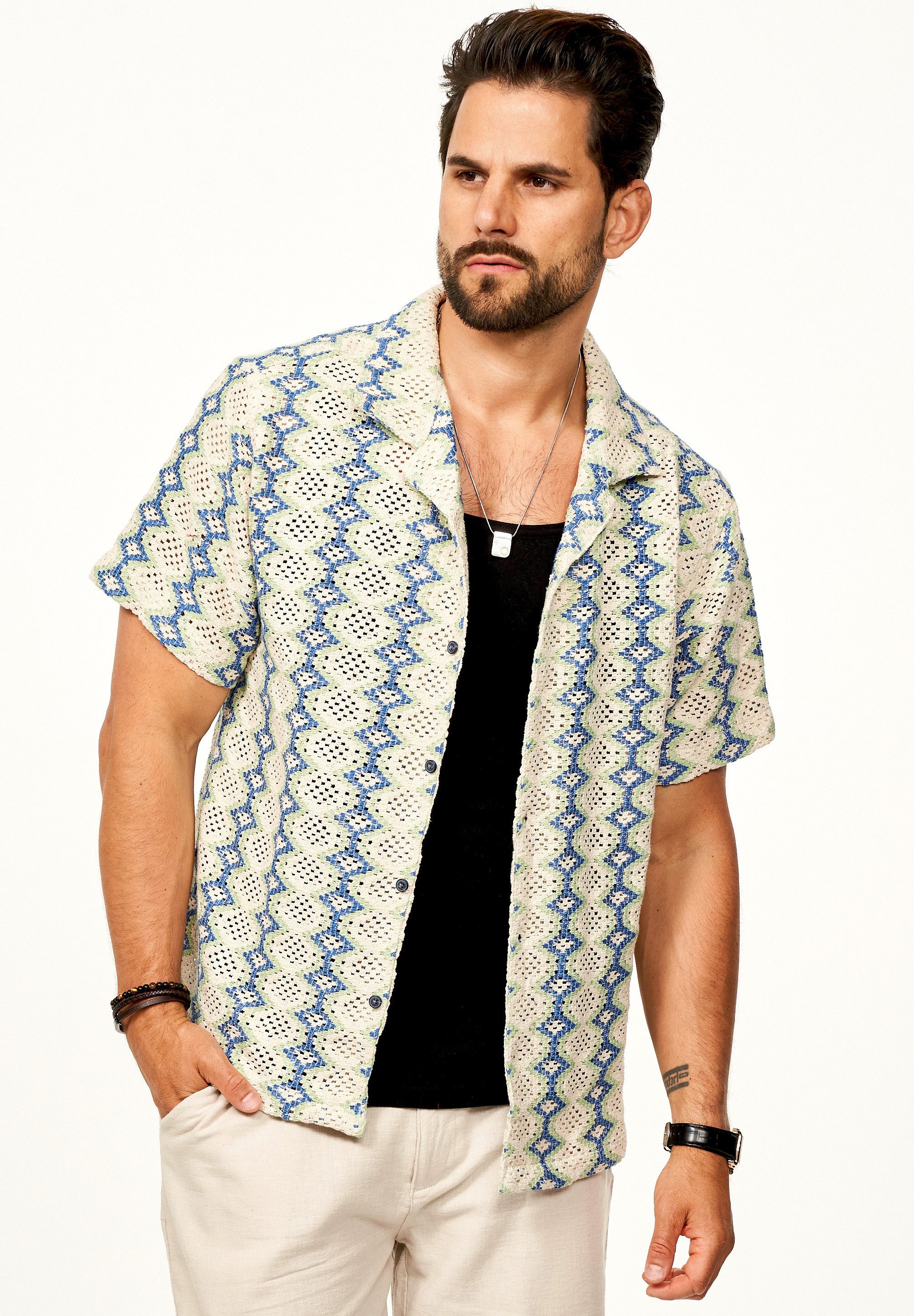 SOULSTAR Kurzarmhemd Gemustert - Freizeithemd als Kurzam Strick Festival He günstig online kaufen