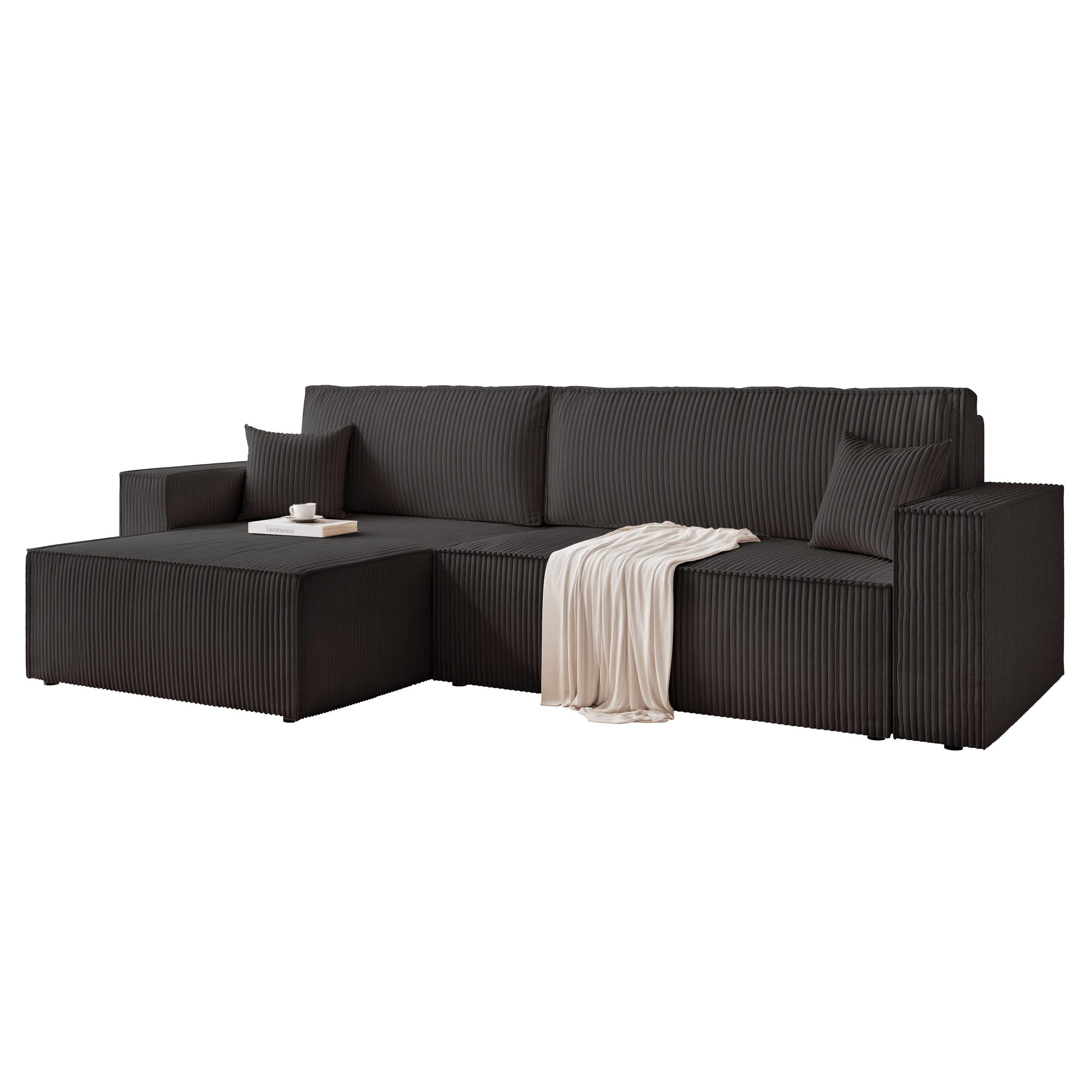 yourhouse24 Ecksofa PARIS XL - Trend-Cord, Schlaffunktion & abnehmbare Bezüge, mit Schlaffunktion und Bettkasten, Seite universal