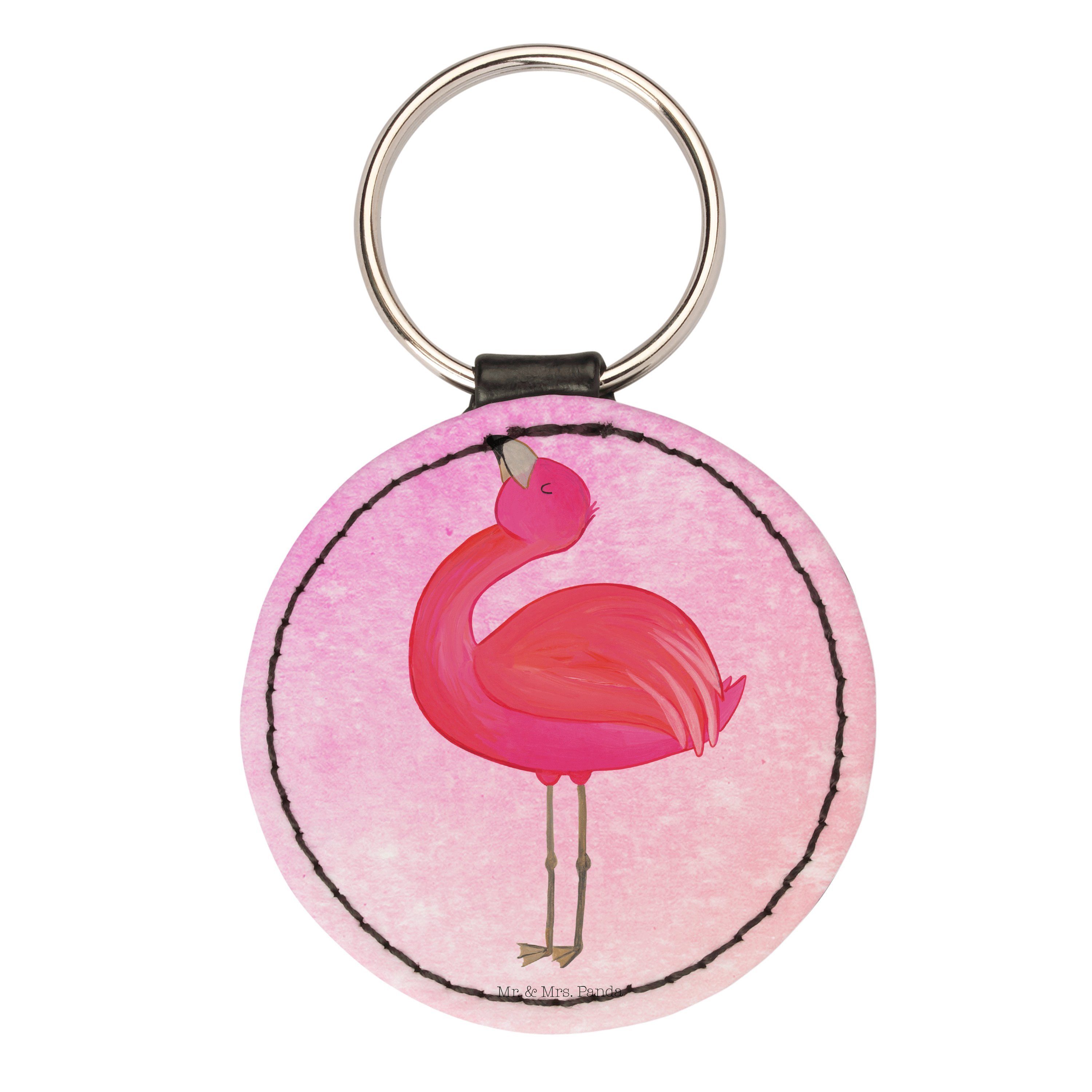 Mr. & Mrs. Panda Schlüsselanhänger Flamingo stolz - Aquarell Pink - Geschenk, Anhänger, rosa, Schwester, (1-tlg)