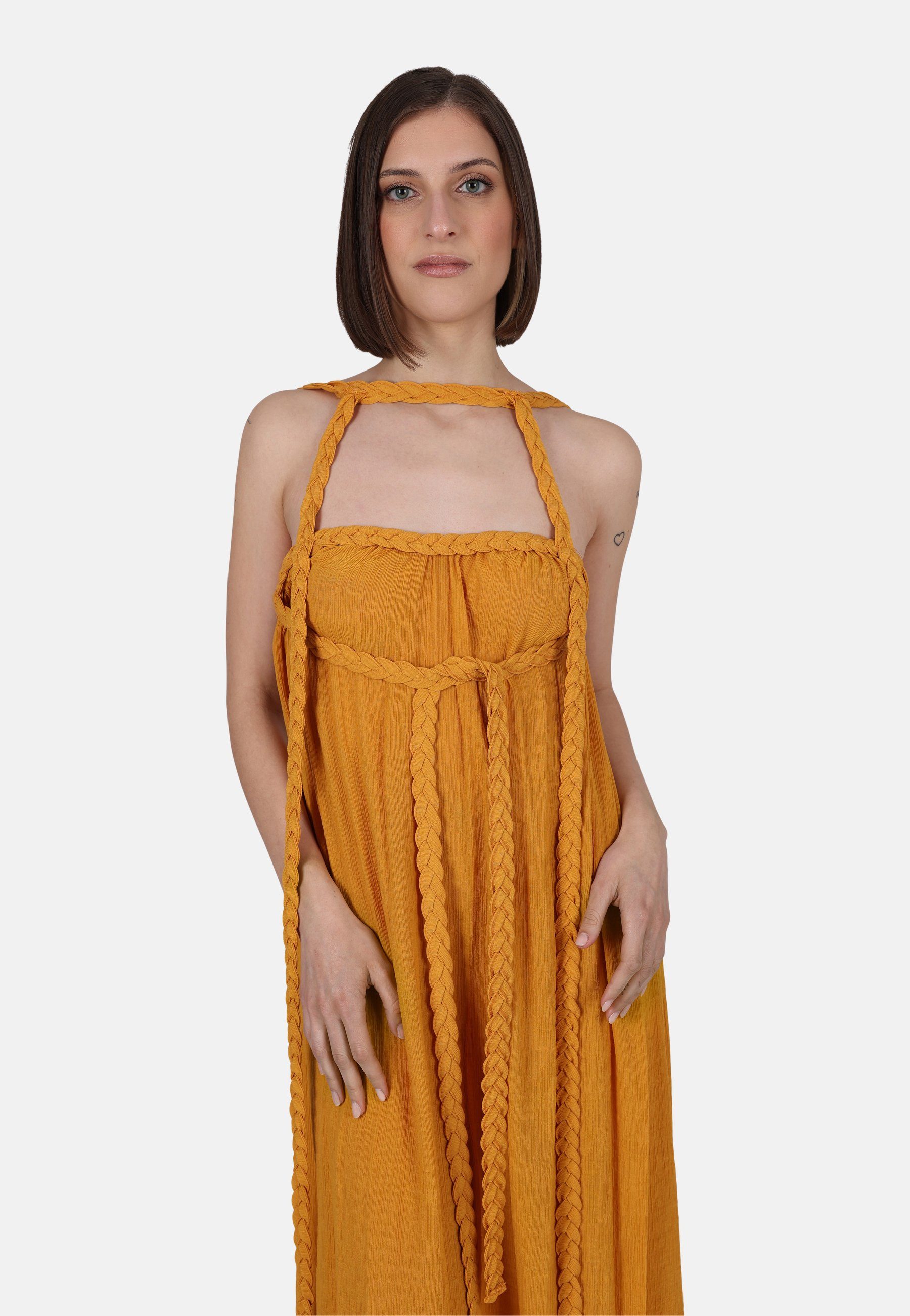 Fixierte Orange Maxikleid Braided Nima Bänder Binden Crinkle Christelle zum