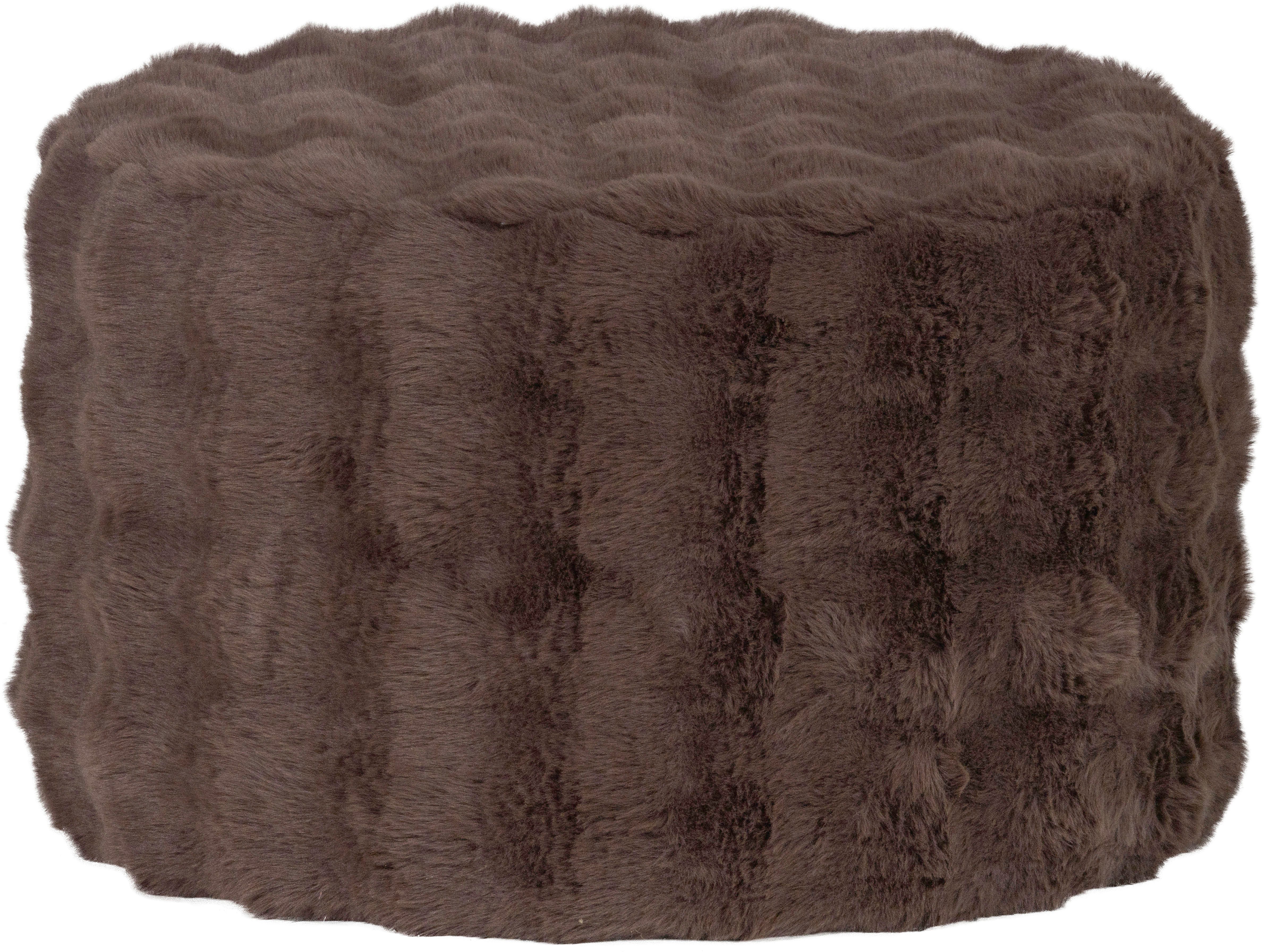 WOOOD Hocker Olven mit Dream-Flauschbezug und runder Form H 36 x B 60 x T 60 cm, Gute Verschleißfestigkeit, flauschige Haarstruktur, montiert geliefert