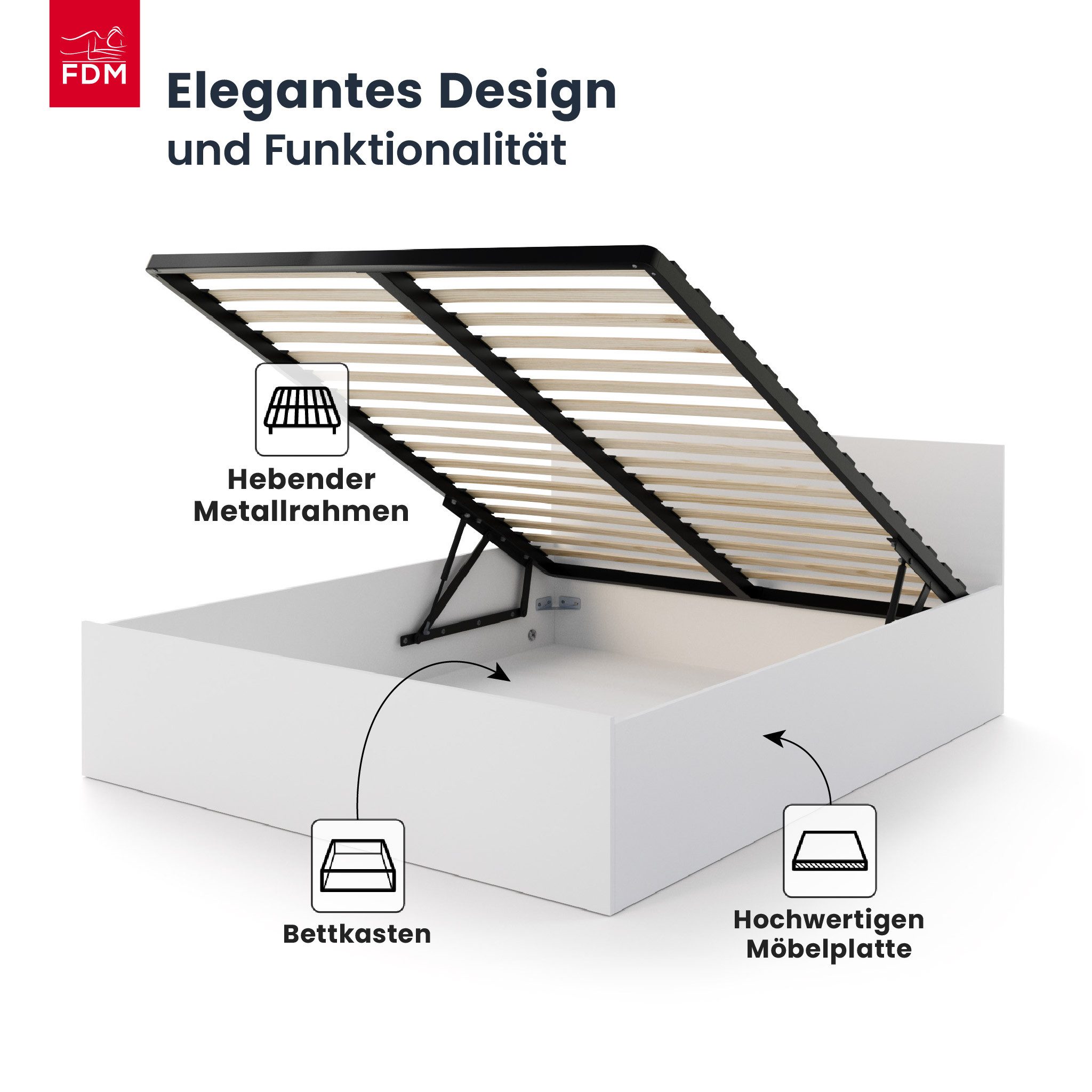 FDM Stauraumbett PANAMA SP modernes Bett Lattenrost Bettkasten pflegeleicht MADE IN EU (verfügbar 90x200 120x200 140x200 160x200 180x200cm, Bettrahmen, Bett, mi – Bild 3 von 5
