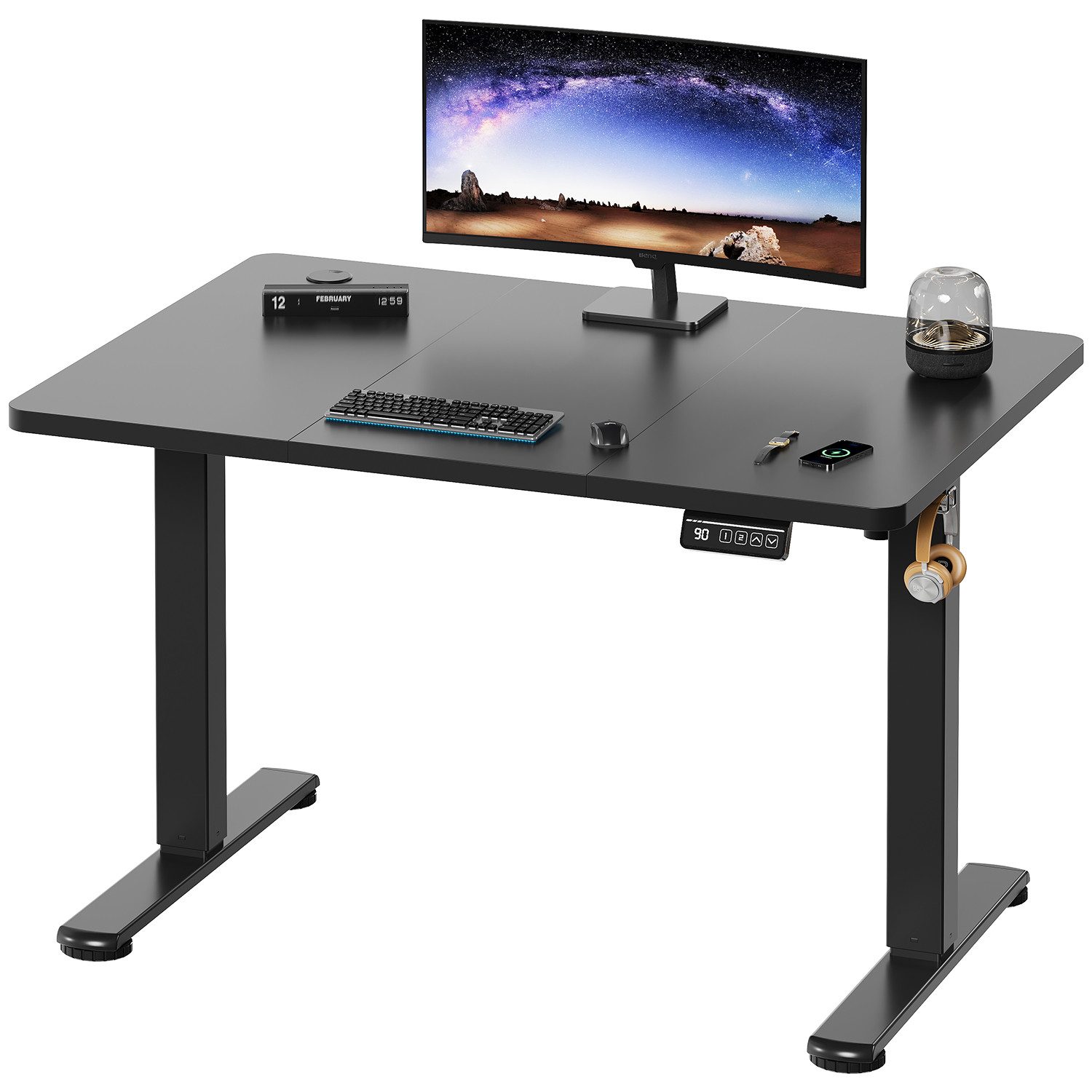 HOMALL Schreibtisch Höhenverstellbar elektrischer Memory-Funktion 100/120/140/160/180cm (Zweistufige Höhenverstellung Ergonomischer Kopfhörerhaken und Kabelhalterung)