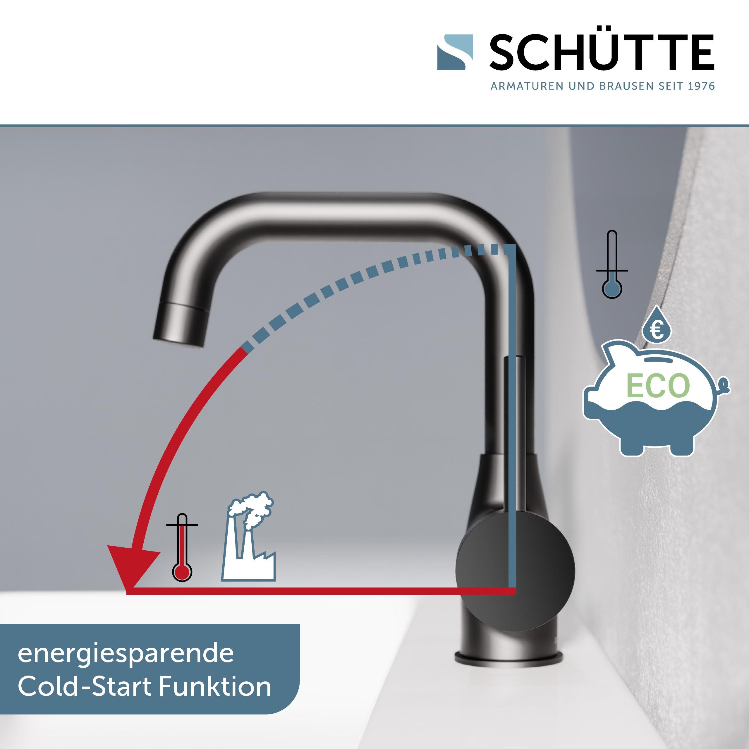 Schütte Waschtischarmatur RAVENNA chrom schwarz Pop-up Ablauf, Kartusche, Marken-Mischdüse