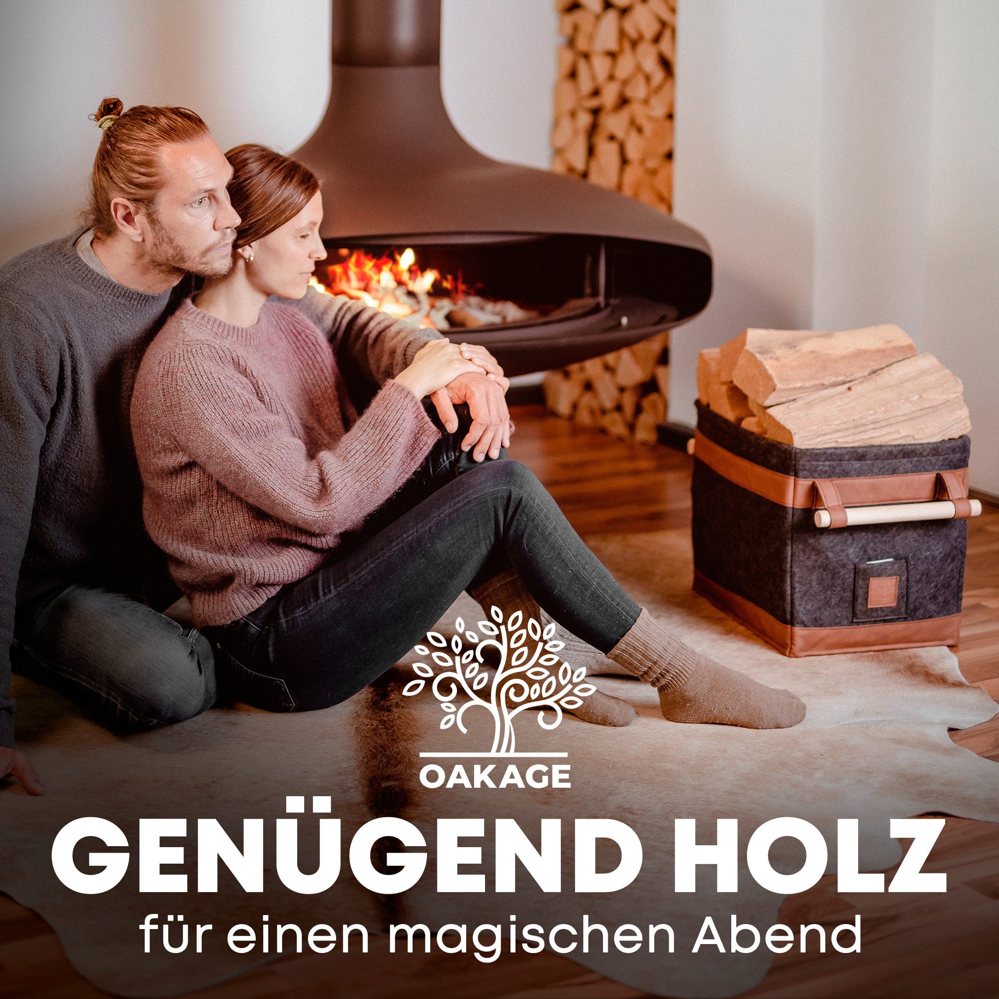 OAKAGE Kaminholzkorb Holzkorb für Kaminholz Feuerholzkorb Kaminkorb mit Lederboden, Schmutzabweisendes Innenfutter und Lederboden