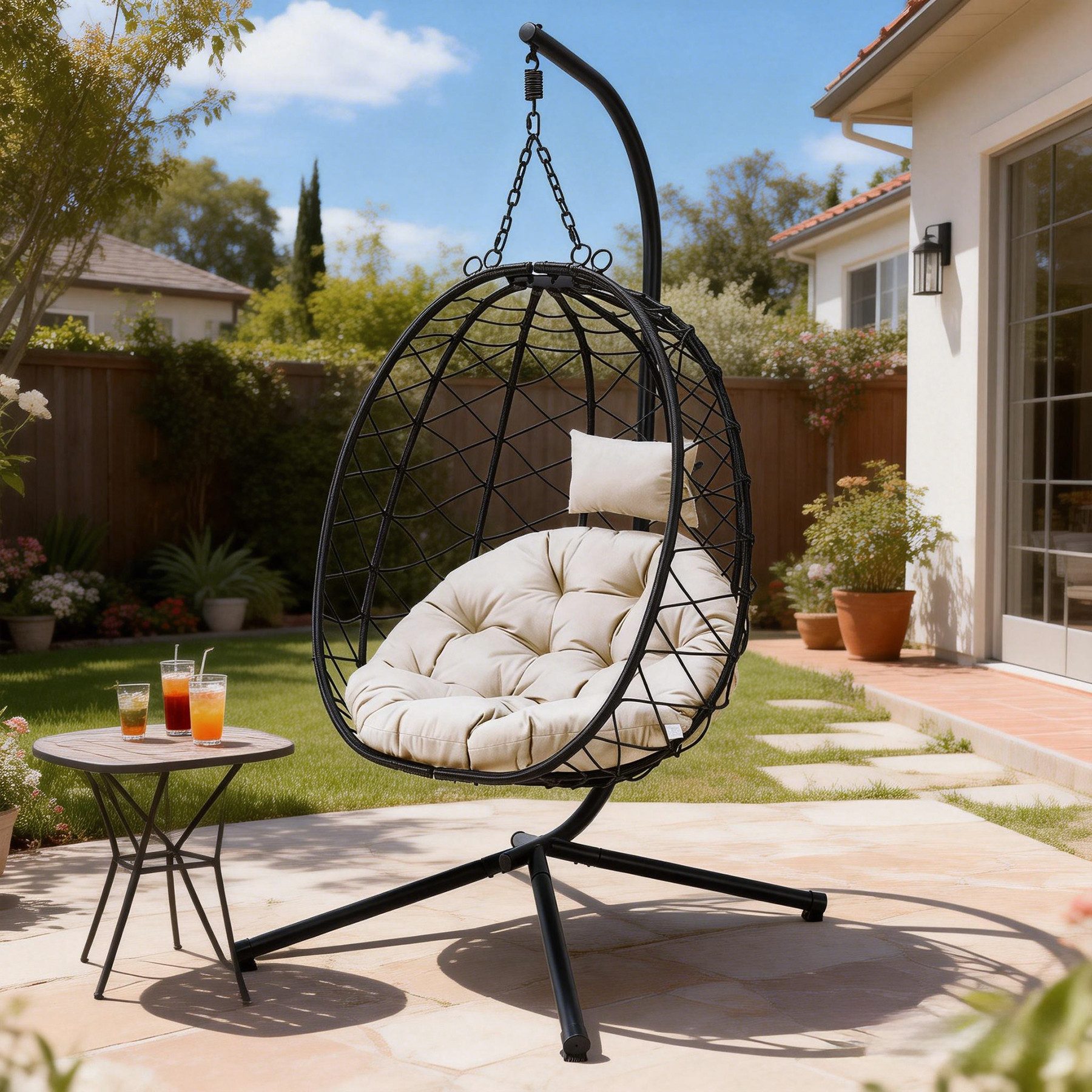 HomeMiYN Hängesessel Hängesessel Relax mit Komfortpolsterung für Garten & Balkon