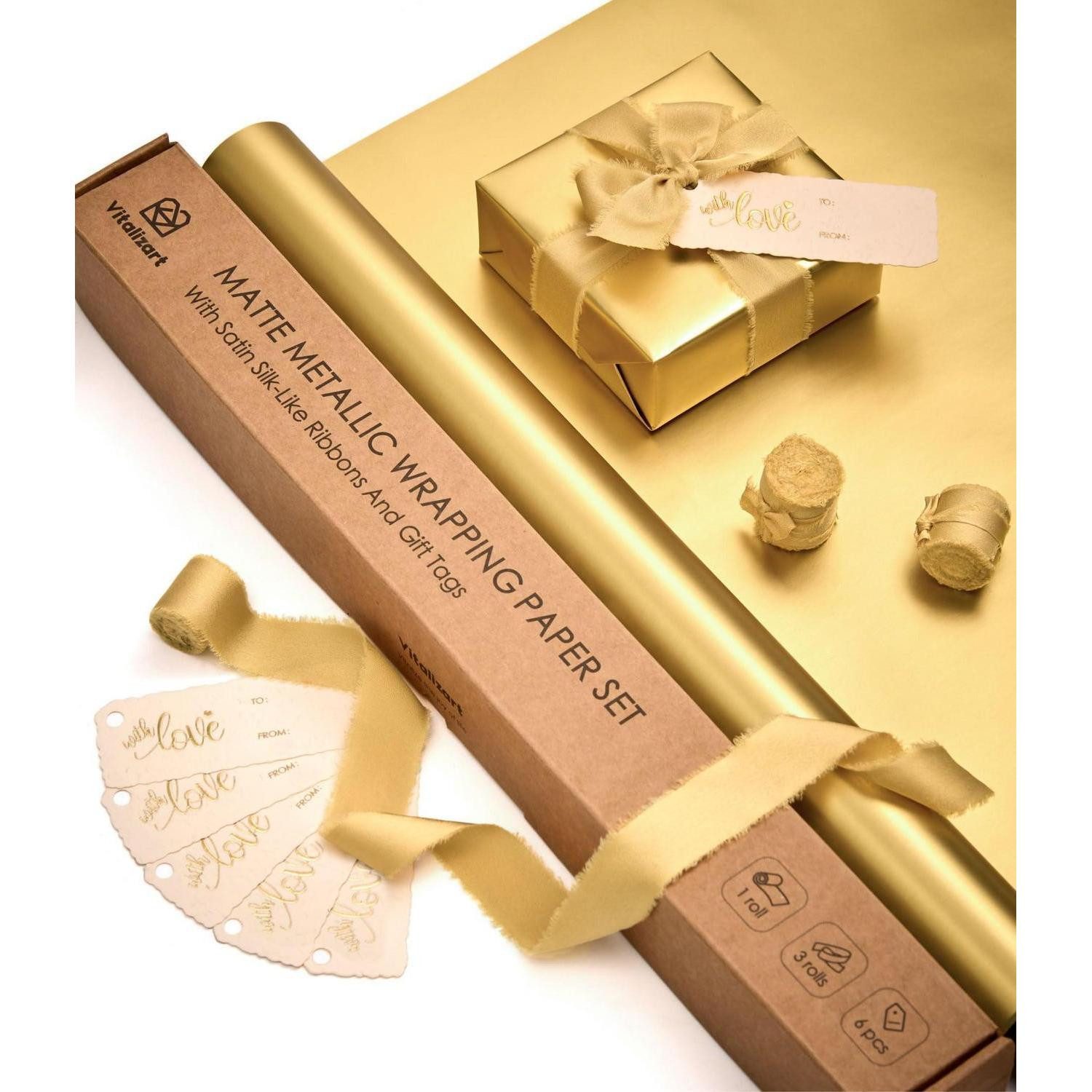 LuxusKollektion Geschenkpapier Geschenkpapier Set Gold Matt Metallic 43x500cm, (1St)