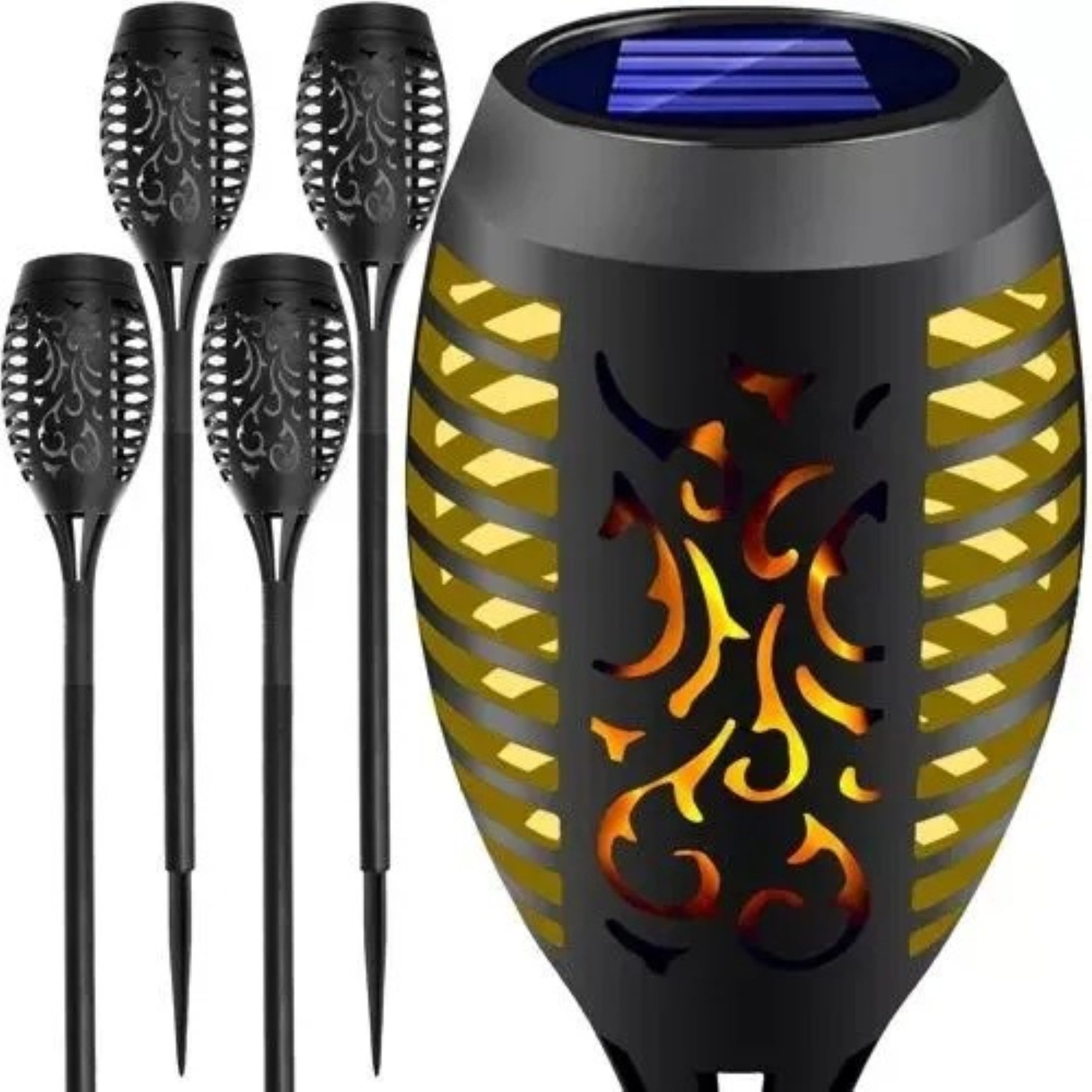 Gardlov LED Solarleuchte LED Solarleuchte LED Solar Gartenleuchten Flammeneffekt 4er Set Deko, LED, warmweiß, Wetterfeste IP44 Solar Gartenfackeln mit Dämmerungssensor 4 flammig