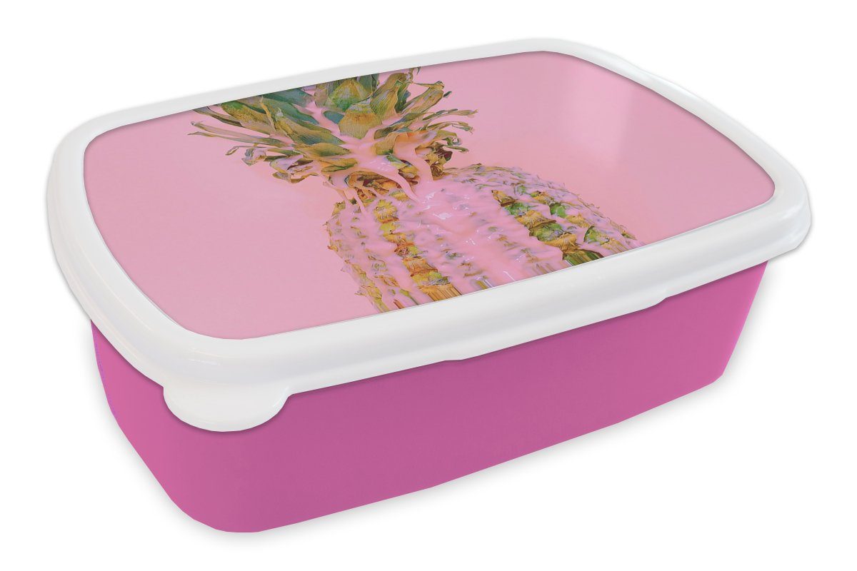 MuchoWow Lunchbox Farbe - Ananas - Rosa - Sommer, Kunststoff, (2-tlg), Brotbox für Erwachsene, Brotdose Kinder, Snackbox, Mädchen, Kunststoff