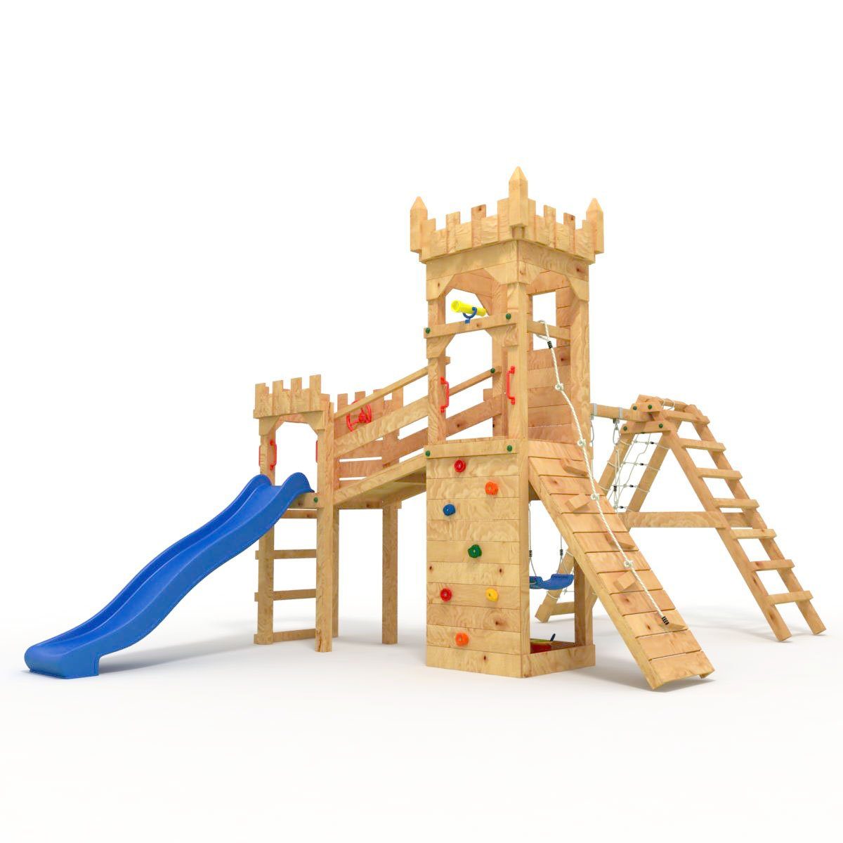 Spielturm Ritterburg-XL120 (offen) - Kletterturm, Rutsche, Schaukel, Sandkasten