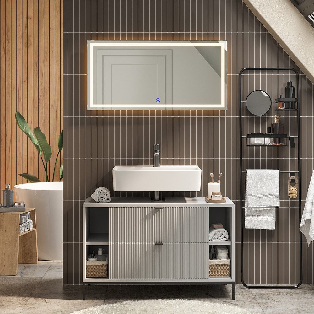 Vicco Waschbeckenunterschrank Eliza, Grau, 100 x 63 cm mit 2 ausziehbaren Schubladen (1-St)