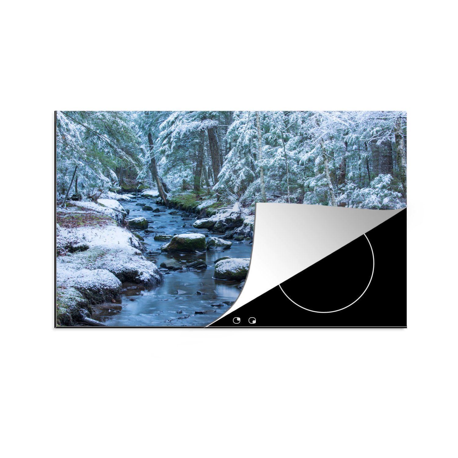 MuchoWow Herdblende-/Abdeckplatte Gefrorener Fluss in Nova Scotia, Vinyl, (1 tlg), 81x52 cm, Induktionskochfeld Schutz für die küche, Ceranfeldabdeckung