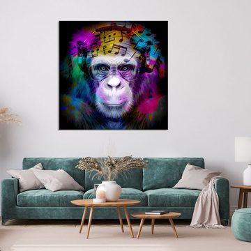 WallSpirit Leinwandbild "Affe mit Kopfhörer" Modern Art - moderner Kunstdruck - XXL Wandbild, Leinwandbild geeignet für alle Wohnbereiche