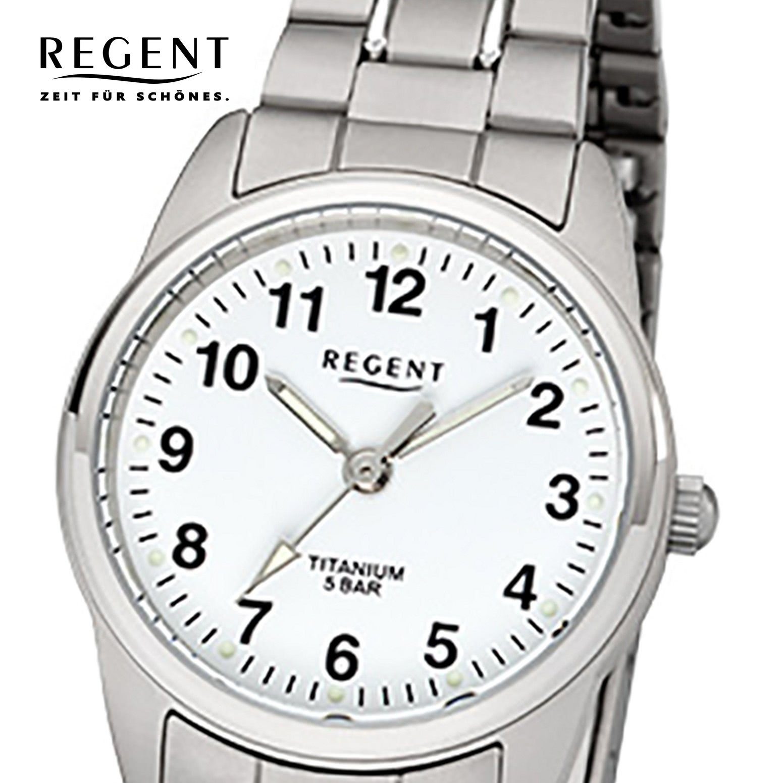 Regent Quarzuhr Regent Damen-Armbanduhr silber grau Analog, (Analoguhr), Damen Armbanduhr rund, klein (ca. 26mm), Titanarmband